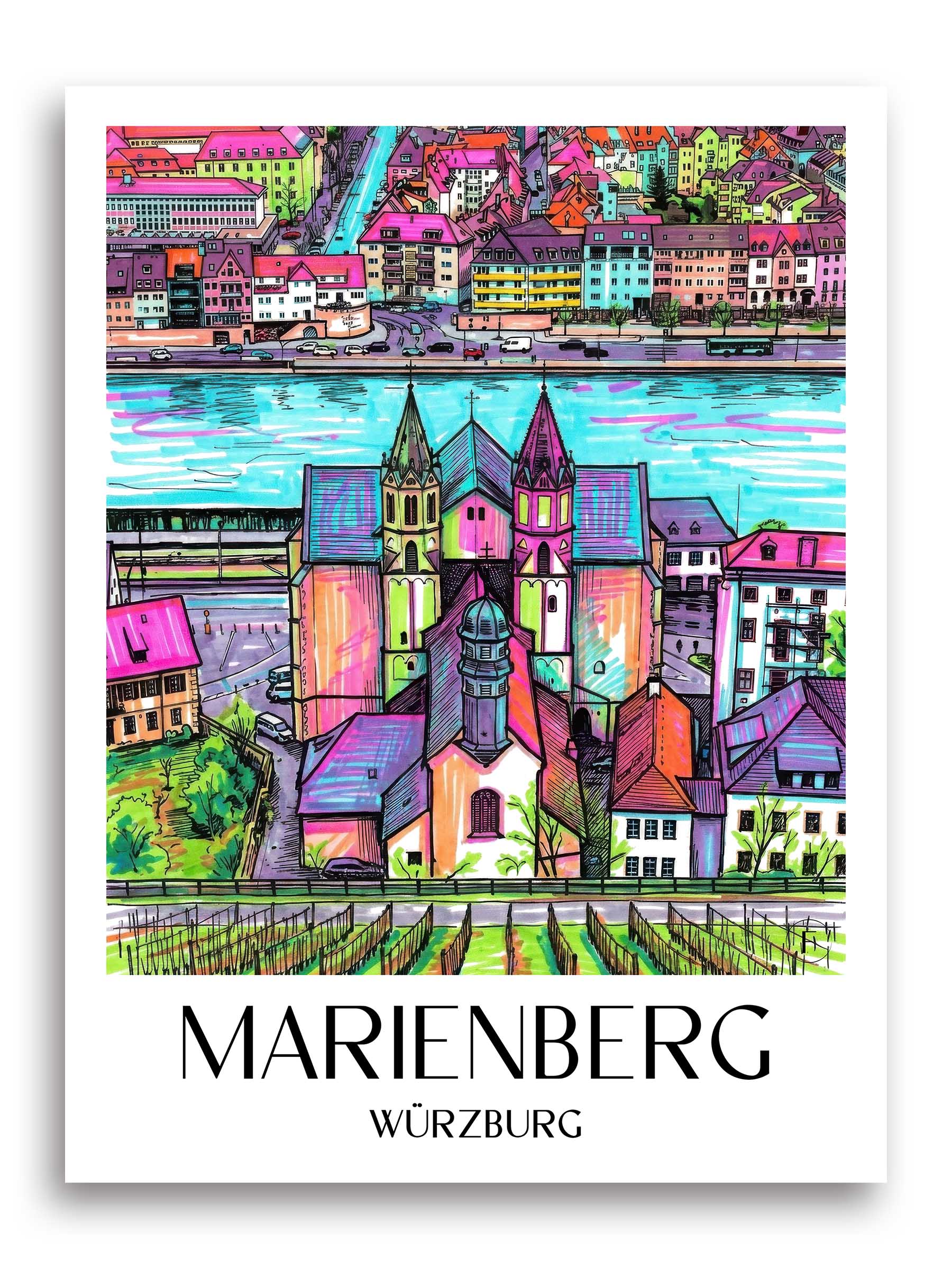 Marienberg Poster - Würzburg - Deutschland Kunstdruck - Tag Graffiti von A4 bis A1