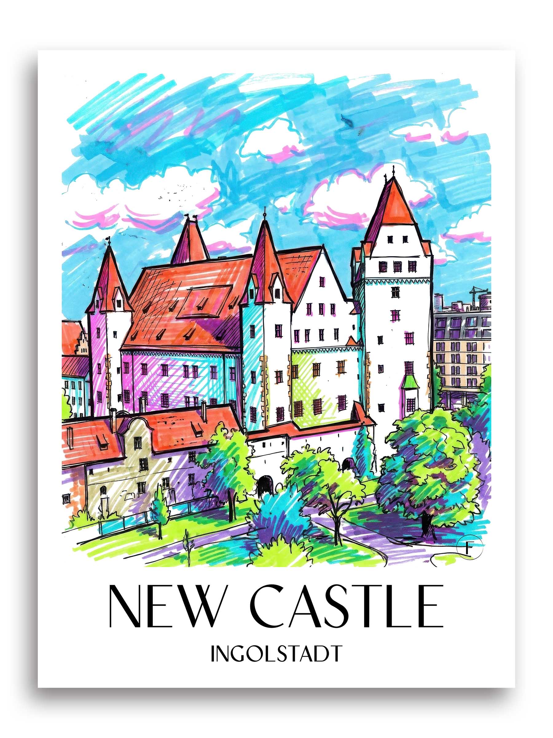 Neues Schloss Poster - Ingolstadt - Deutschland Kunstdruck - Tag Graffiti von A4 bis A1