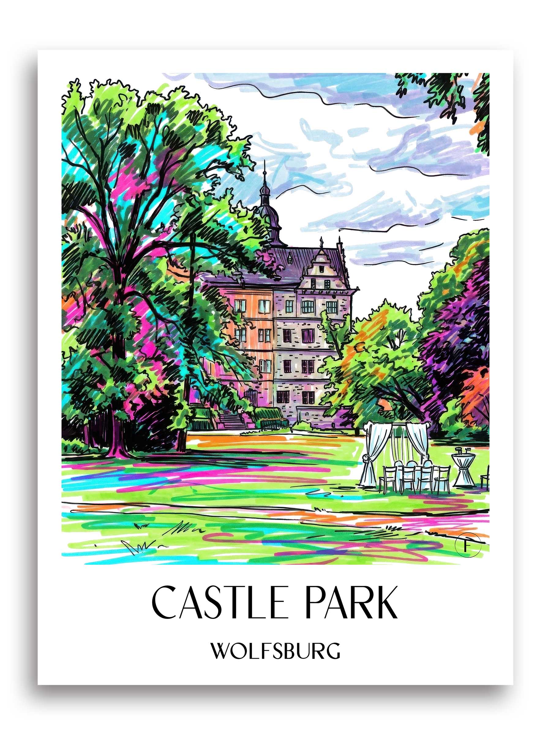 Schlosspark Poster - Wolfsburg - Deutschland Kunstdruck - Tag Graffiti von A4 bis A1