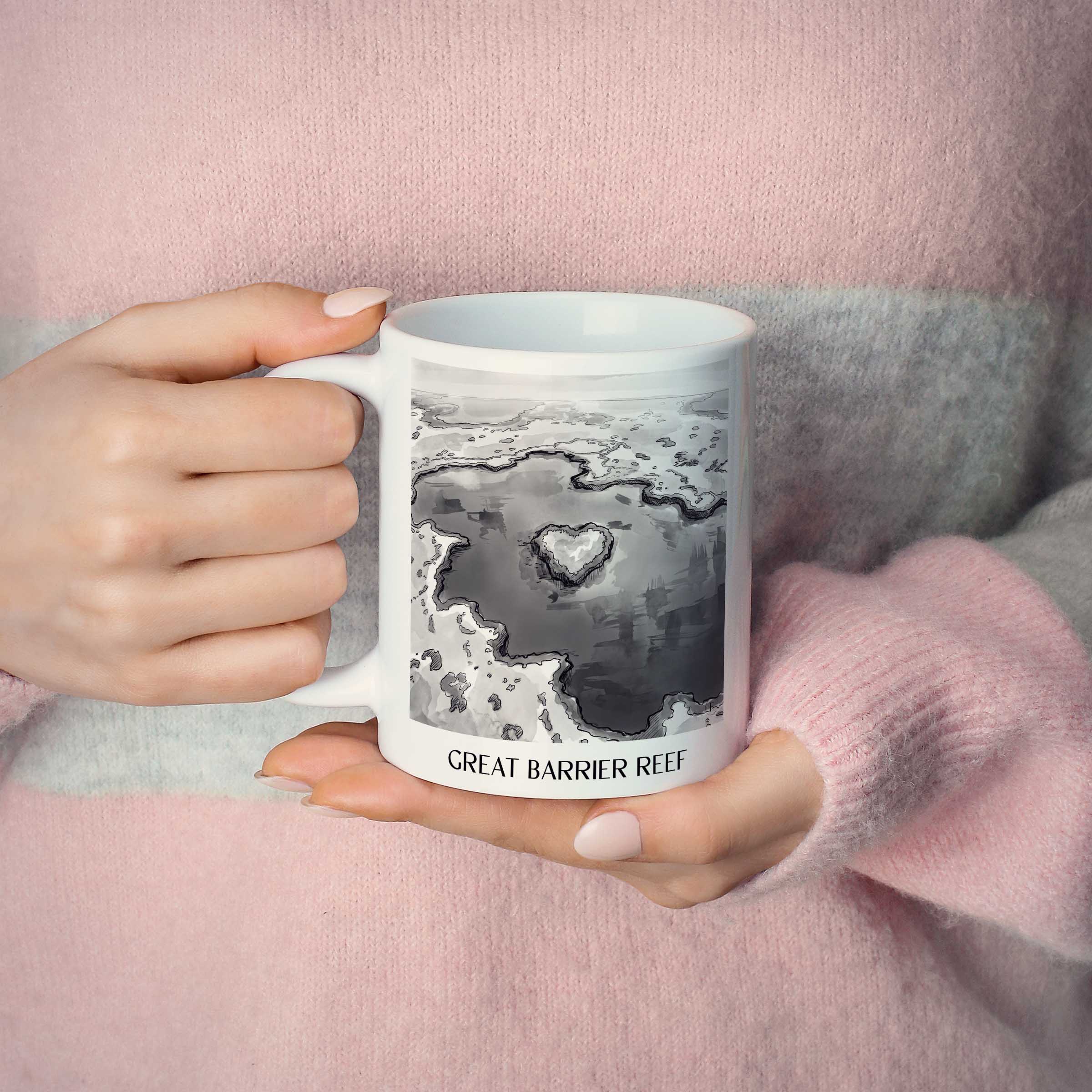 great-barrier-reef-australien-kaffeebecher-aquarell-schwarz-weiss