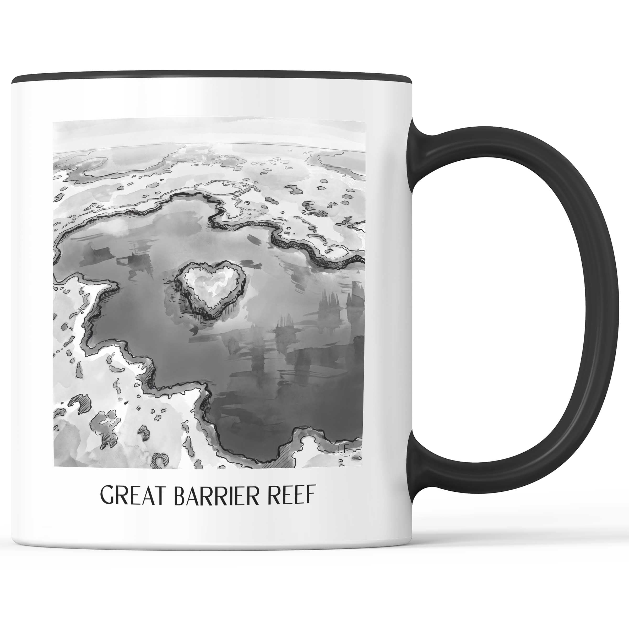 great barrier reef - Australien Becher - Kaffeetasse im Aquarell Schwarz-Weiß Stil - favplace