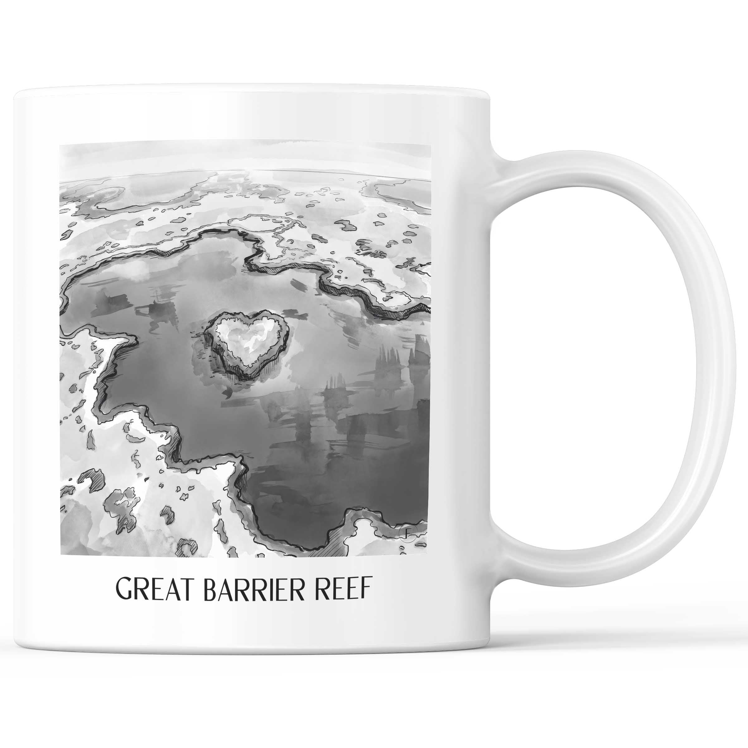 great barrier reef - Australien Becher - Kaffeetasse im Aquarell Schwarz-Weiß Stil - favplace