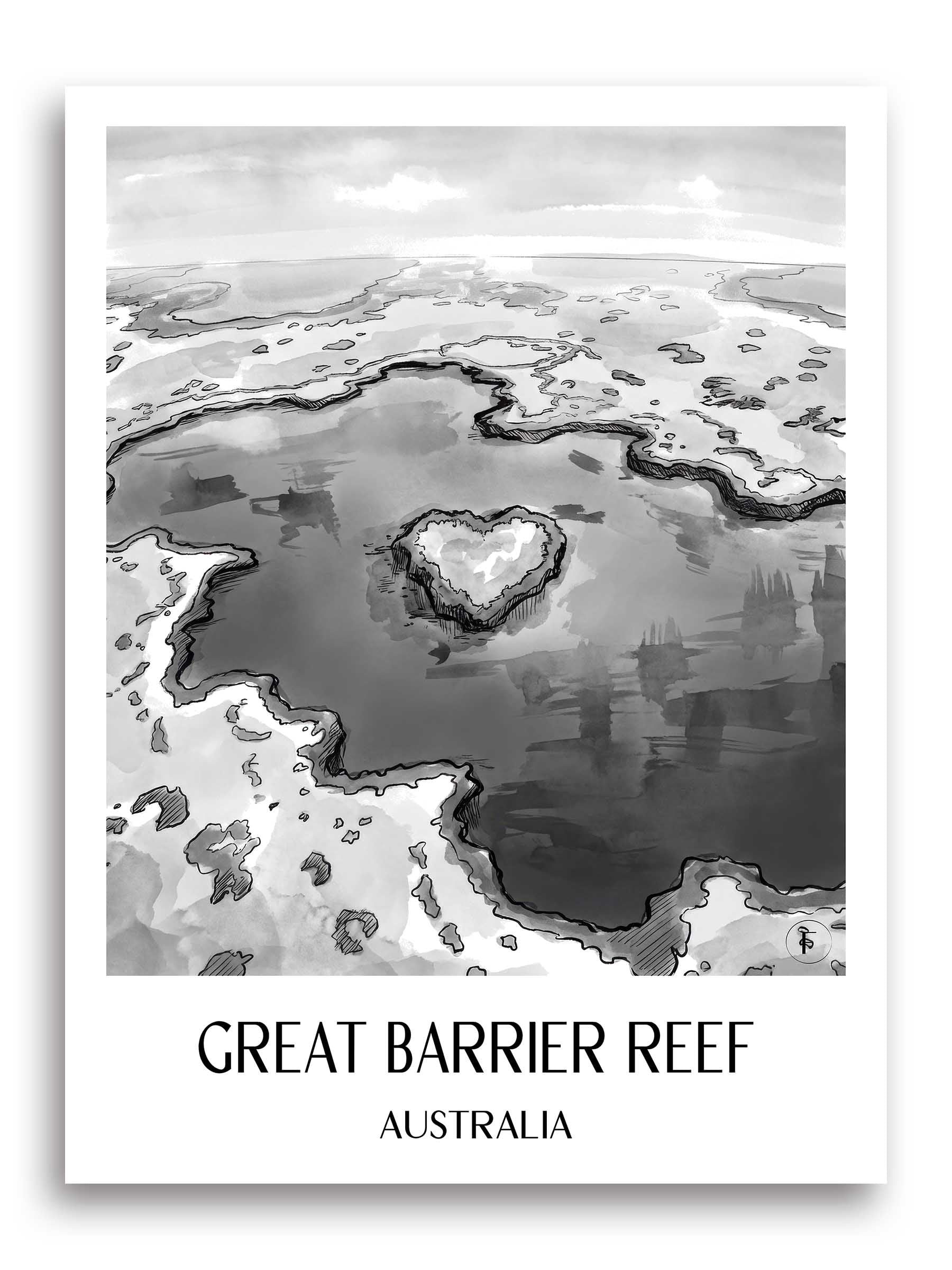 great barrier reef Poster - - Australien Kunstdruck - Aquarell Schwarz-Weiß von A4 bis A1 - favplace
