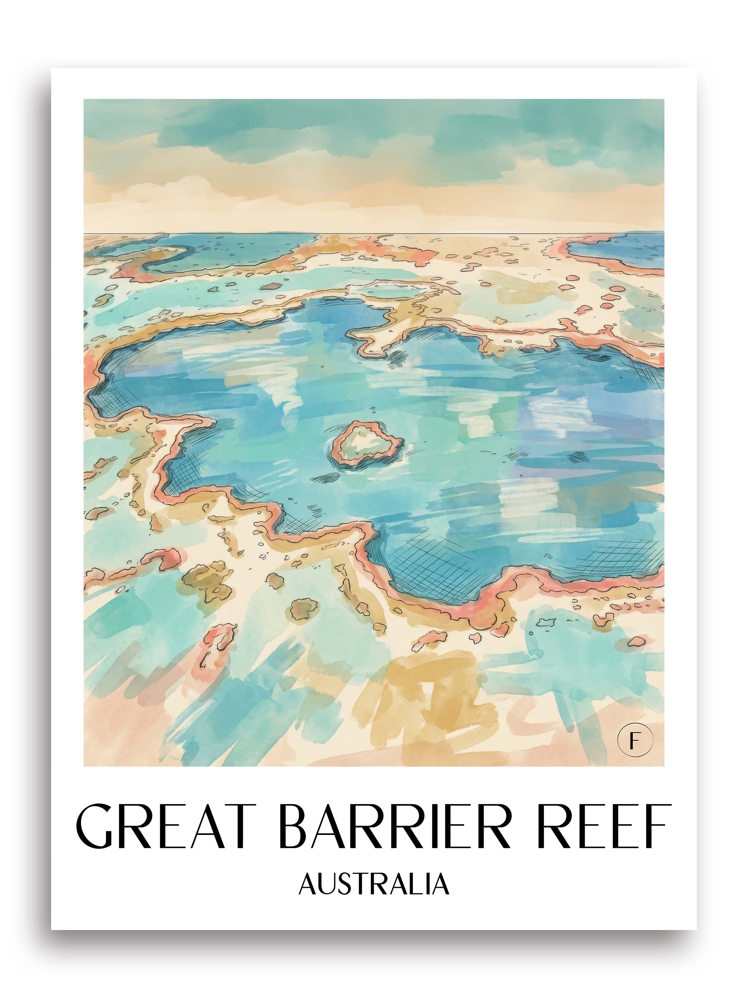 great barrier reef Poster - Australien Kunstdruck - Aquarell von A4 bis A1 - favplace