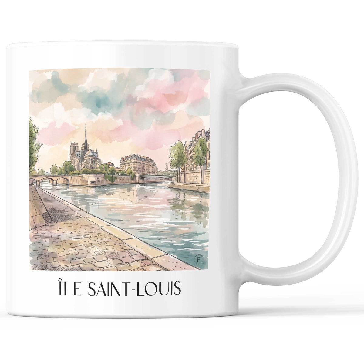 Île Saint-Louis Kaffeebecher - Paris - Frankreich Becher - Kaffeetasse im Aquarell Stil