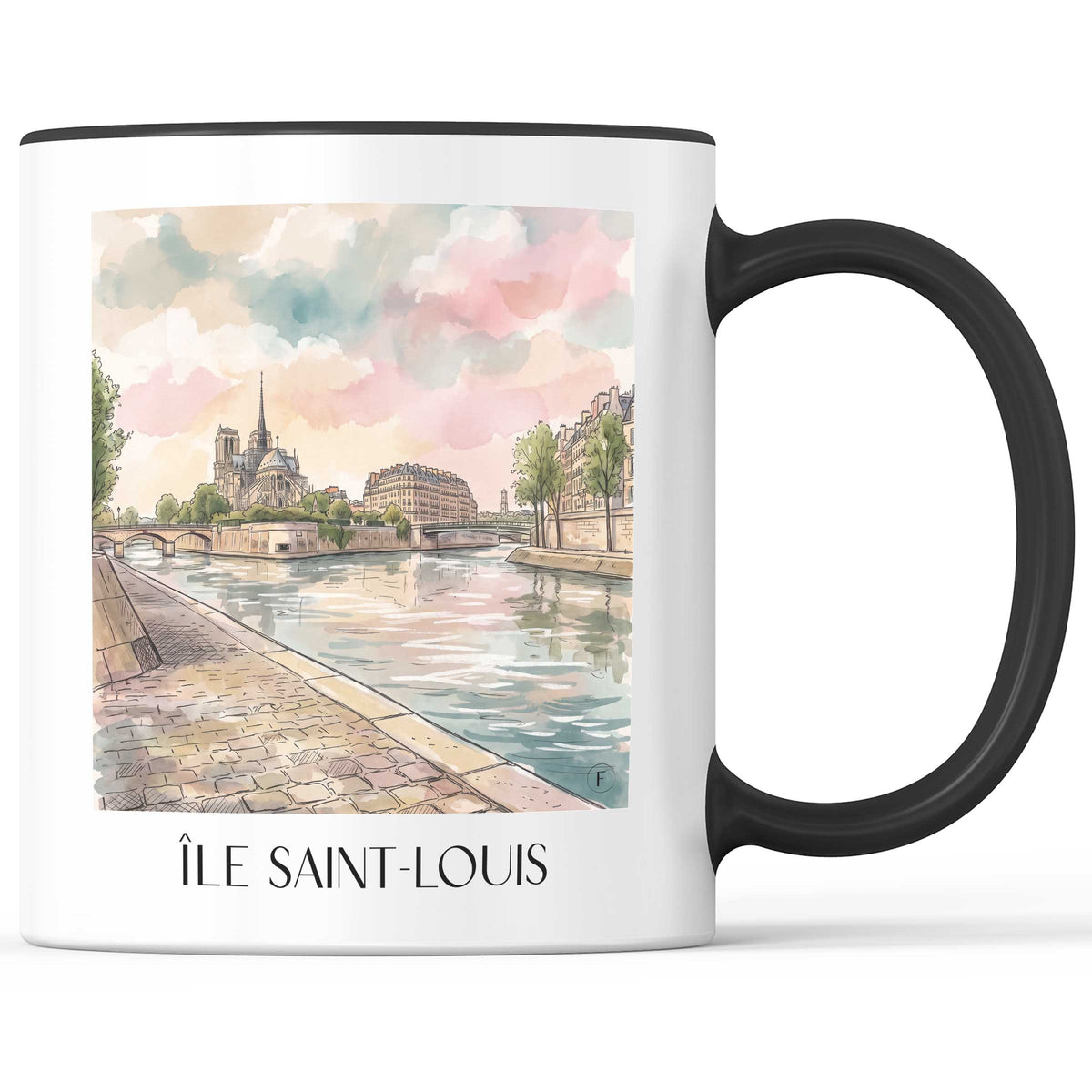 Île Saint-Louis Kaffeebecher - Paris - Frankreich Becher - Kaffeetasse im Aquarell Stil