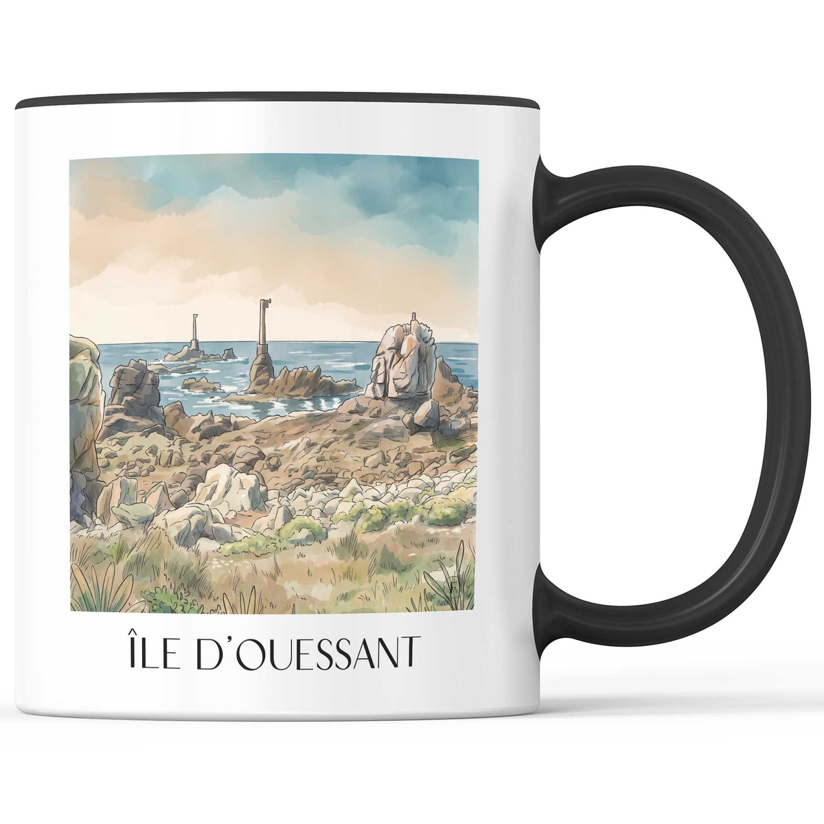Île d'Ouessant Kaffeebecher - Finistère - Frankreich Becher - Kaffeetasse im Aquarell Stil - favplace