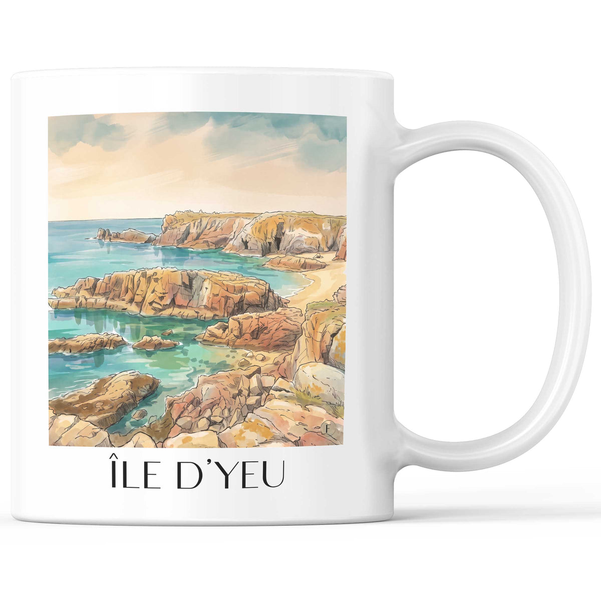 Île d'Yeu Kaffeebecher - Vendée - Frankreich Becher - Kaffeetasse im Aquarell Stil