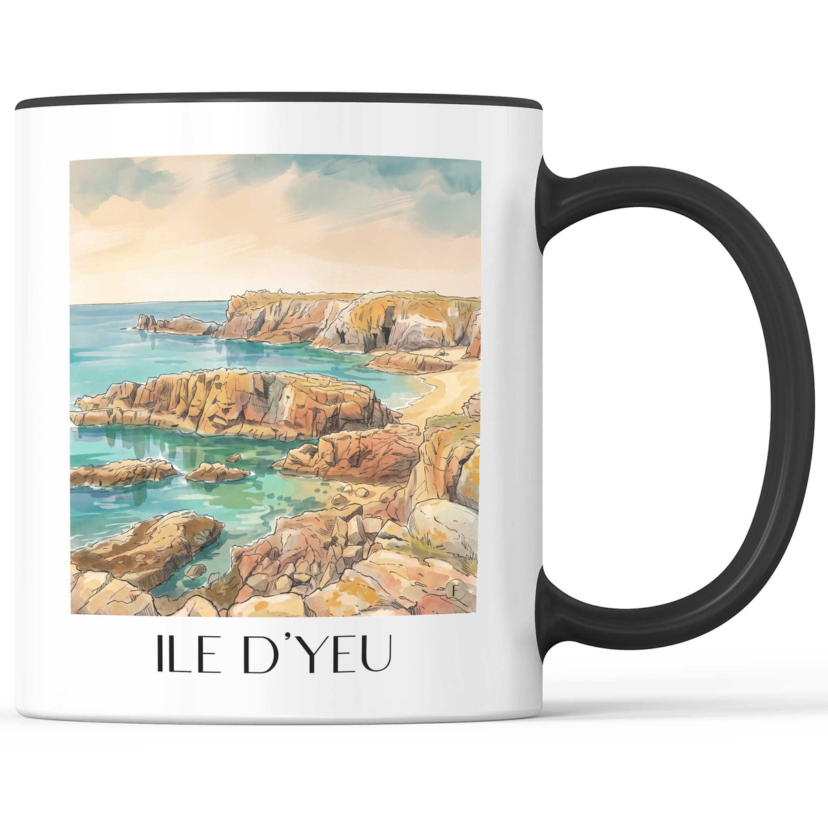 Île d'Yeu Kaffeebecher - Vendée - Frankreich Becher - Kaffeetasse im Aquarell Stil
