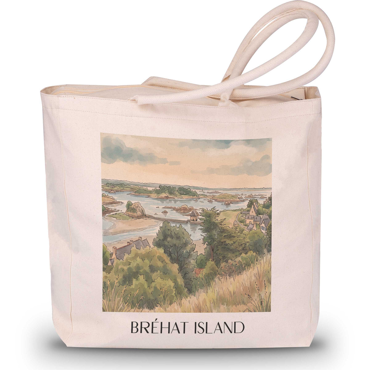 Île de Bréhat Shopping Tasche - Côte de Granit Rose - Frankreich Tote Bag - Einkaufstasche im Aquarell Stil - favplace