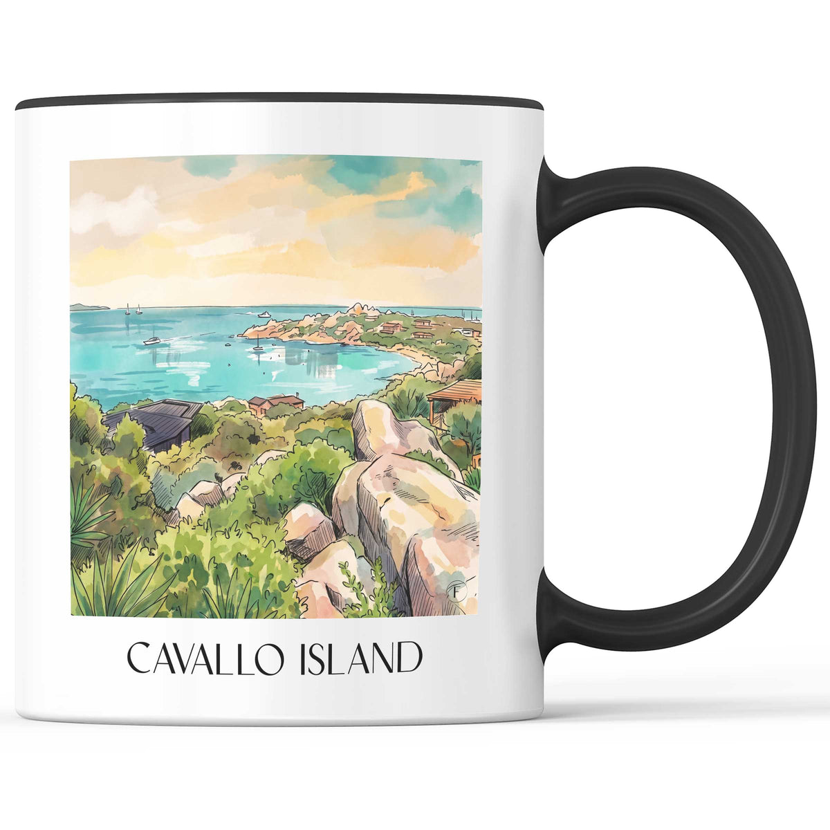 Île de Cavallo Kaffeebecher - Bonifacio - Frankreich Becher - Kaffeetasse im Aquarell Stil - favplace