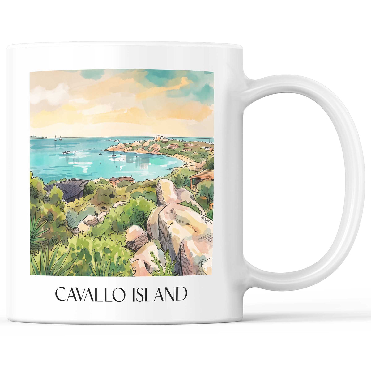 Île de Cavallo Kaffeebecher - Bonifacio - Frankreich Becher - Kaffeetasse im Aquarell Stil - favplace