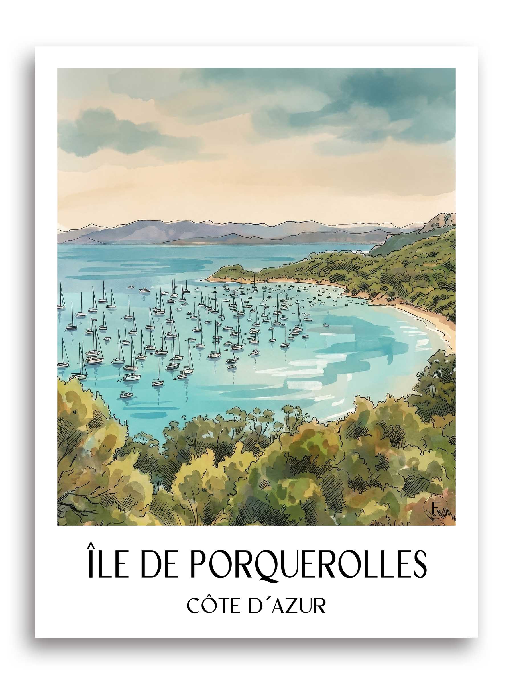 île-de-porquerolles-côte-d´azur-frankreich-poster-aquarell