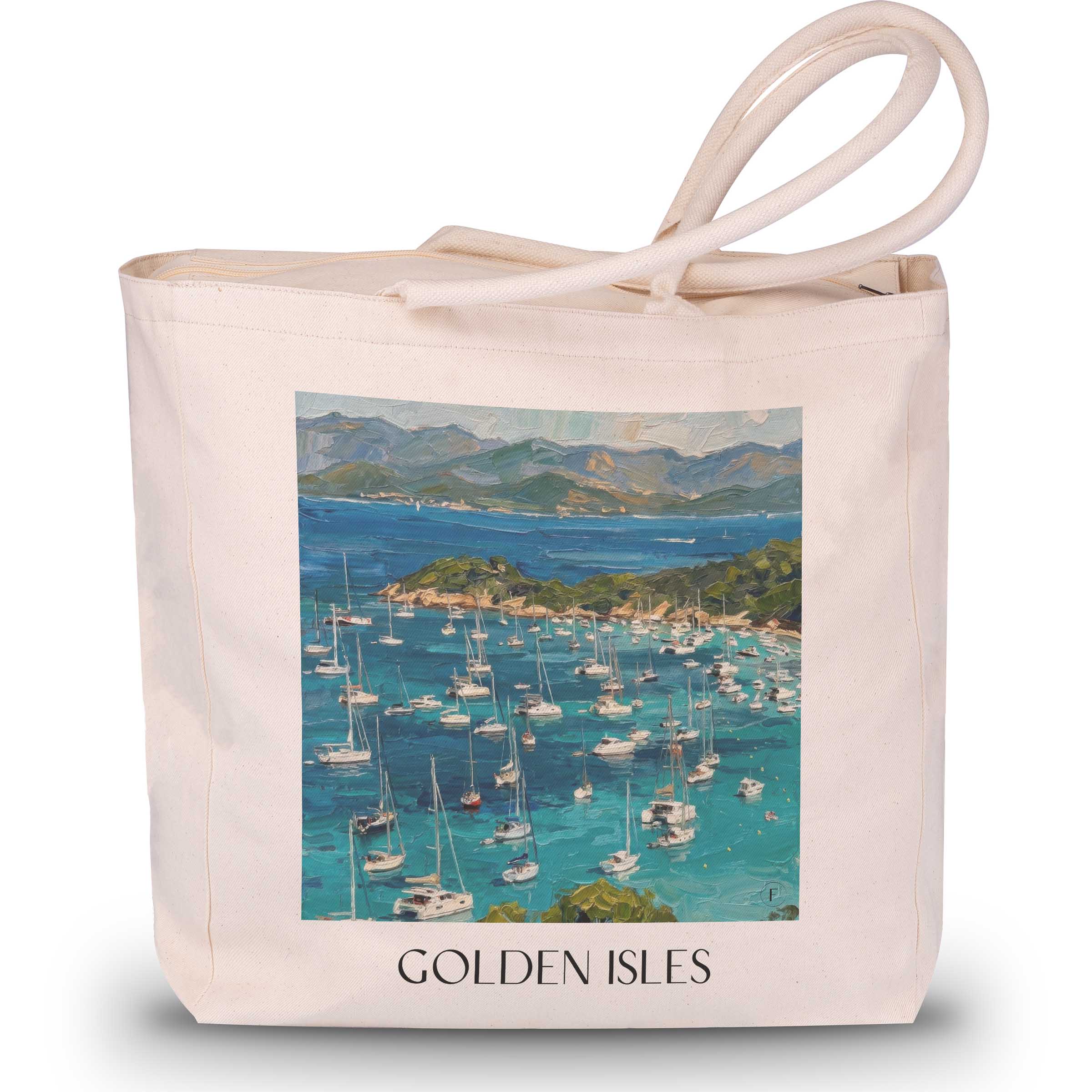 Îles d'Or Shopping Bag - Hyères - France Tote Bag - Oil Painting Style Shopping Bag
