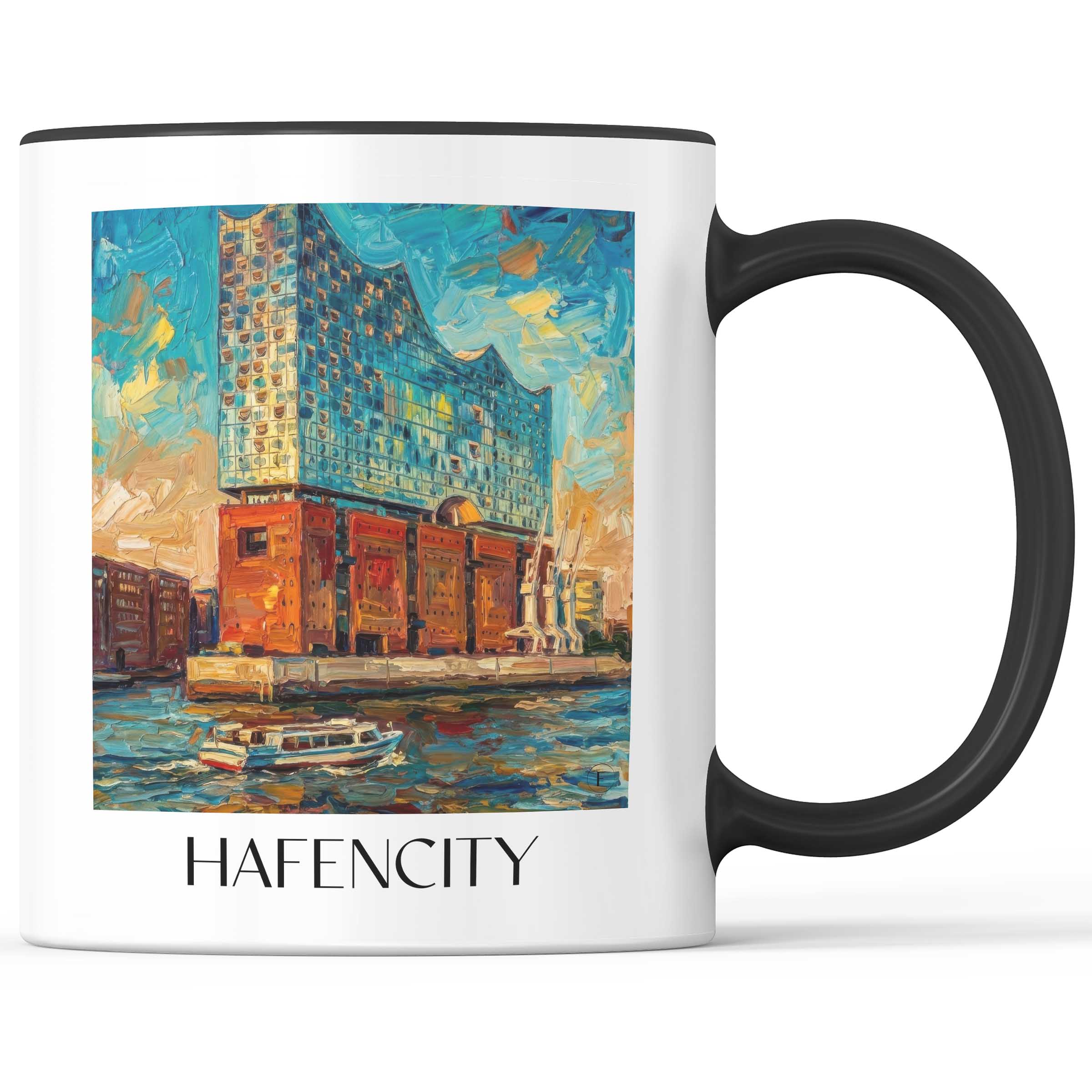 Hafencity Kaffeebecher - Hamburg - Deutschland Becher - Kaffeetasse im Ölgemälde Stil