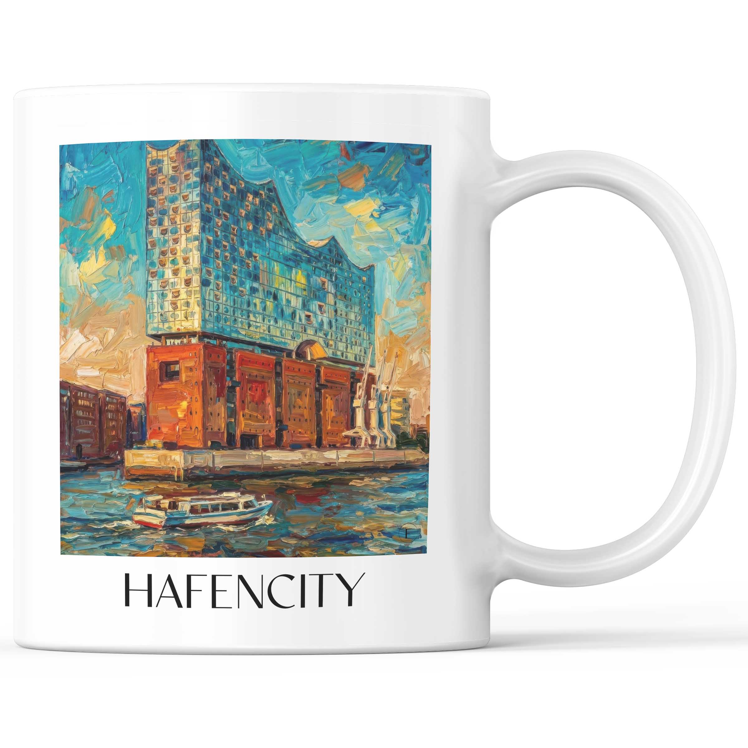 Hafencity Kaffeebecher - Hamburg - Deutschland Becher - Kaffeetasse im Ölgemälde Stil