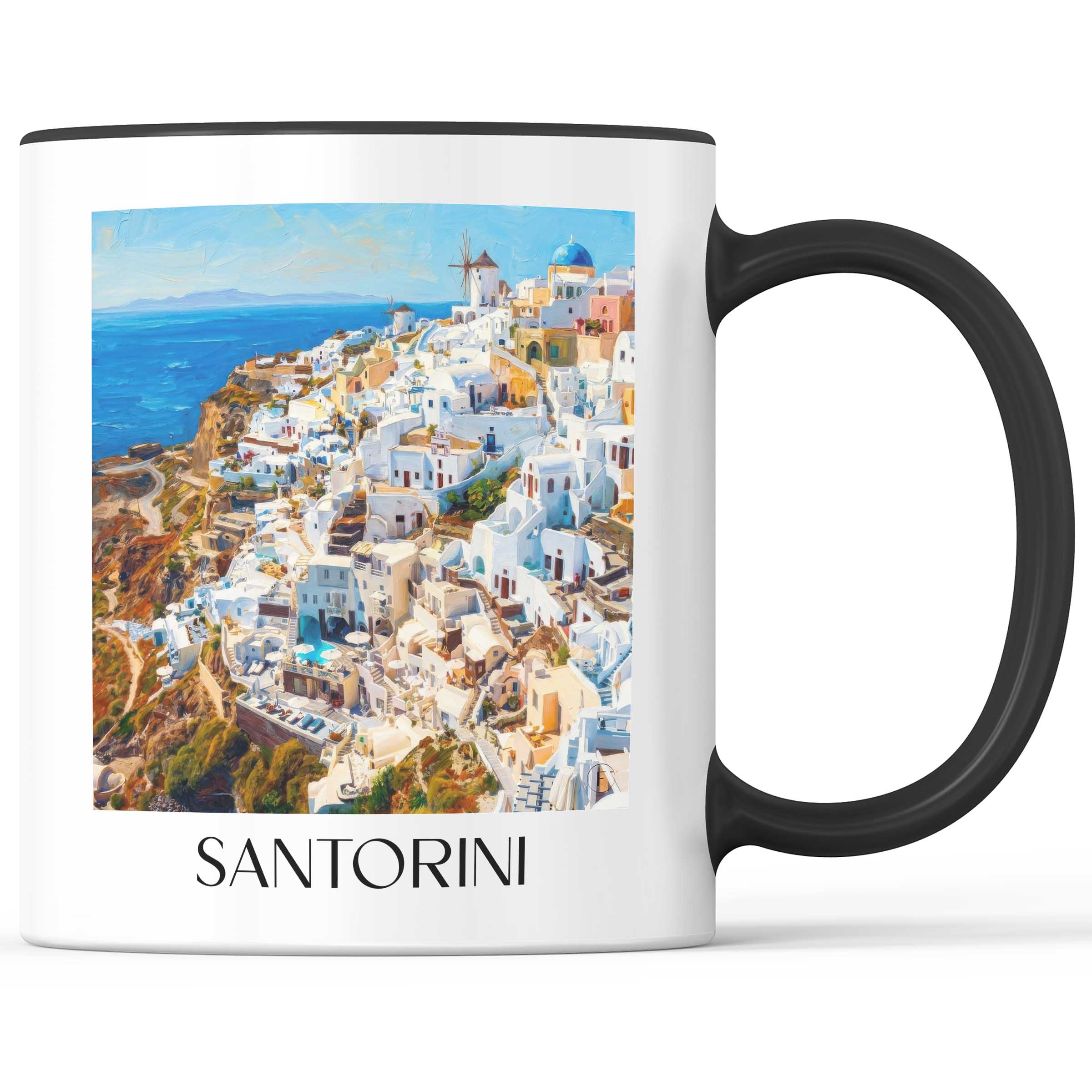 Santorin - Griechenland Becher - Kaffeetasse im Ölgemälde Stil