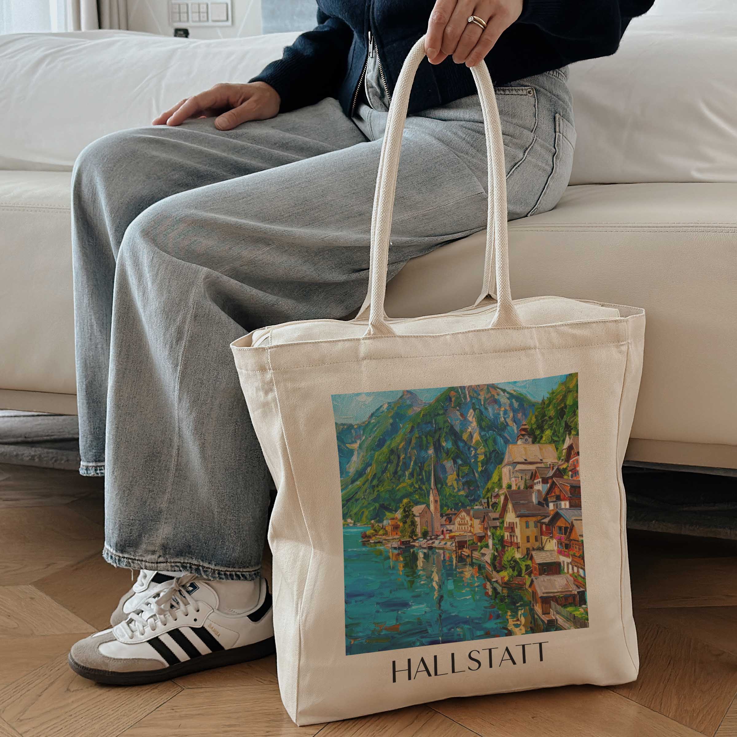 hallstatt-österreich-einkaufstasche-oil-painting-oelgemaelde