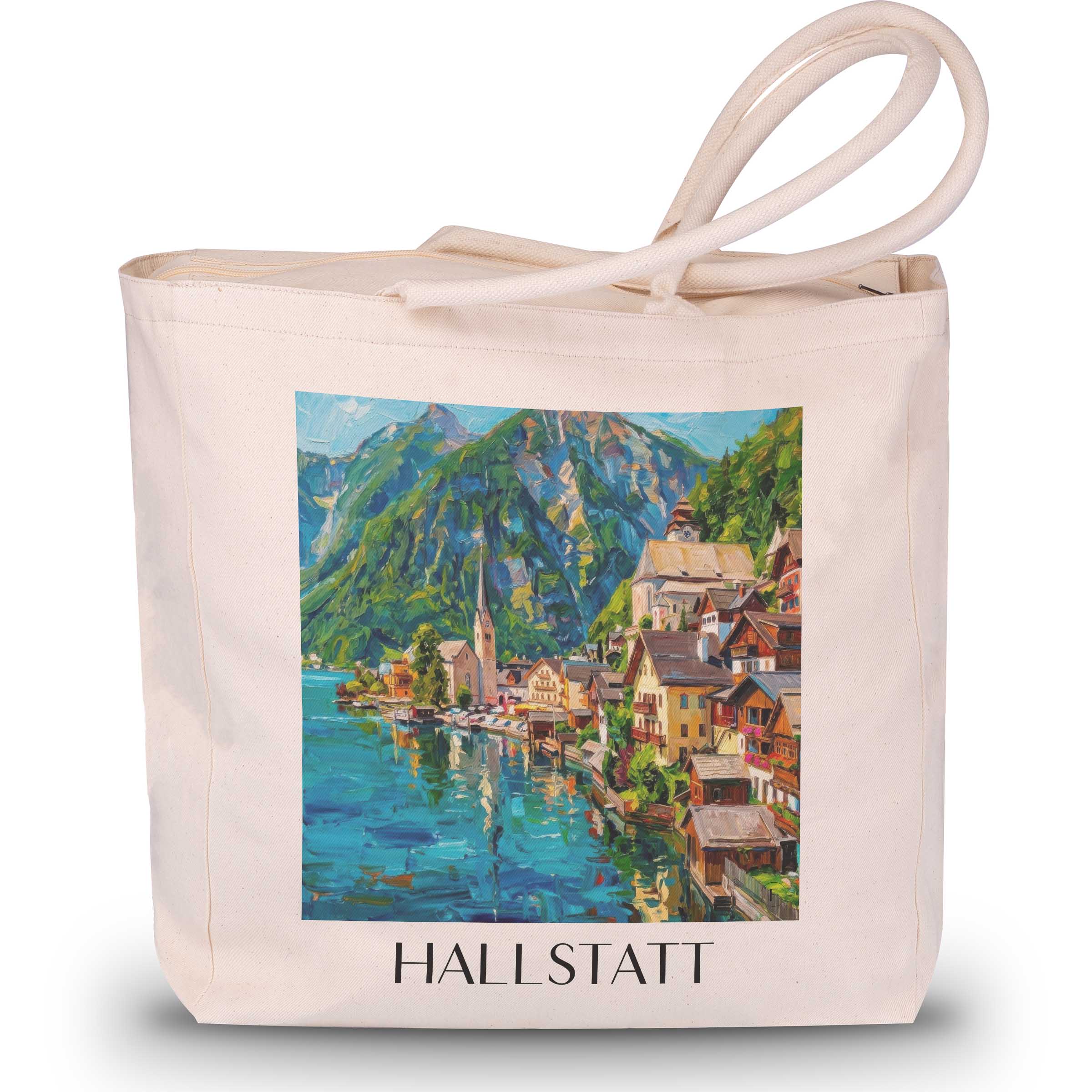 Hallstatt - Österreich Tote Bag - Einkaufstasche im Ölgemälde Stil