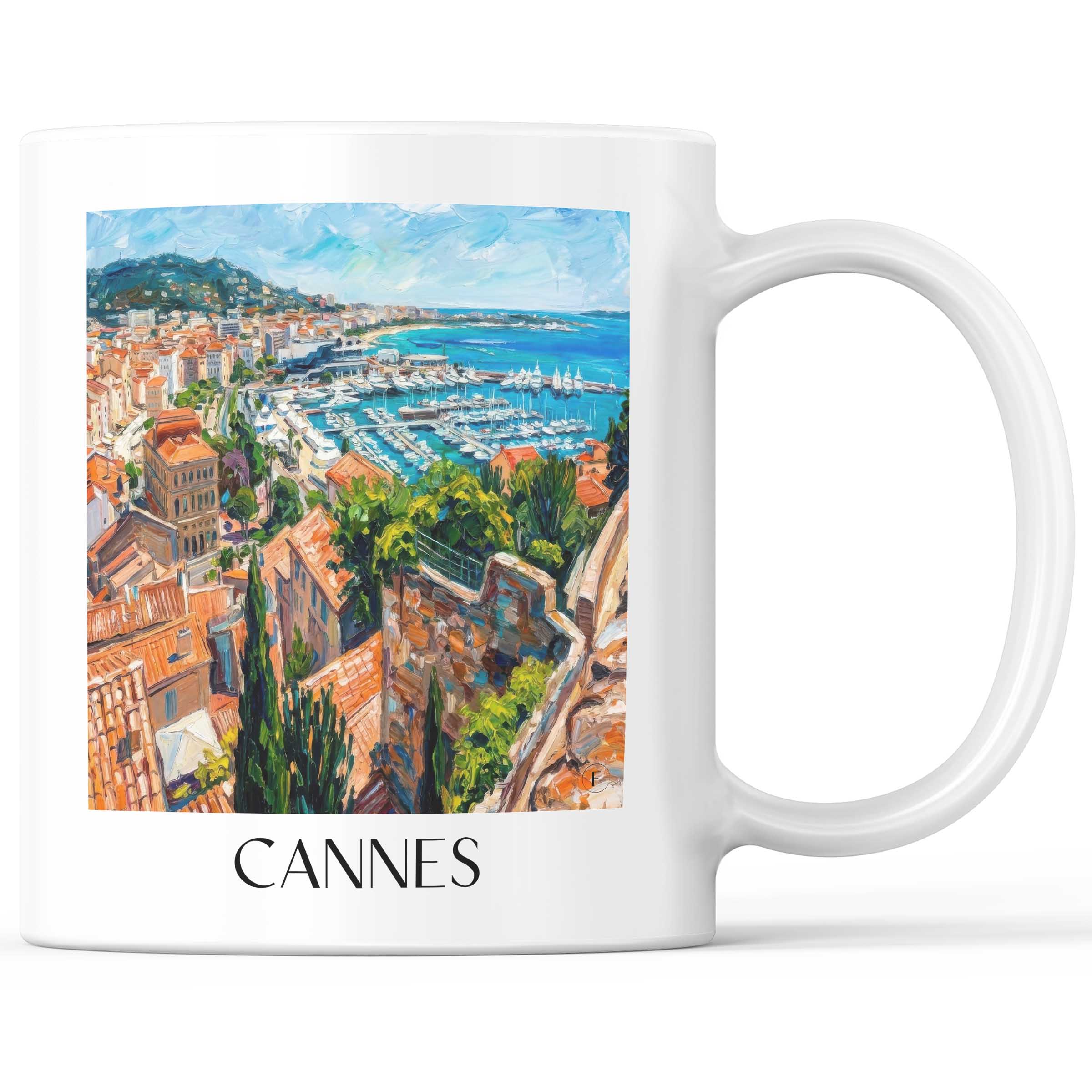 Cannes - Frankreich Becher - Kaffeetasse im Ölgemälde Stil