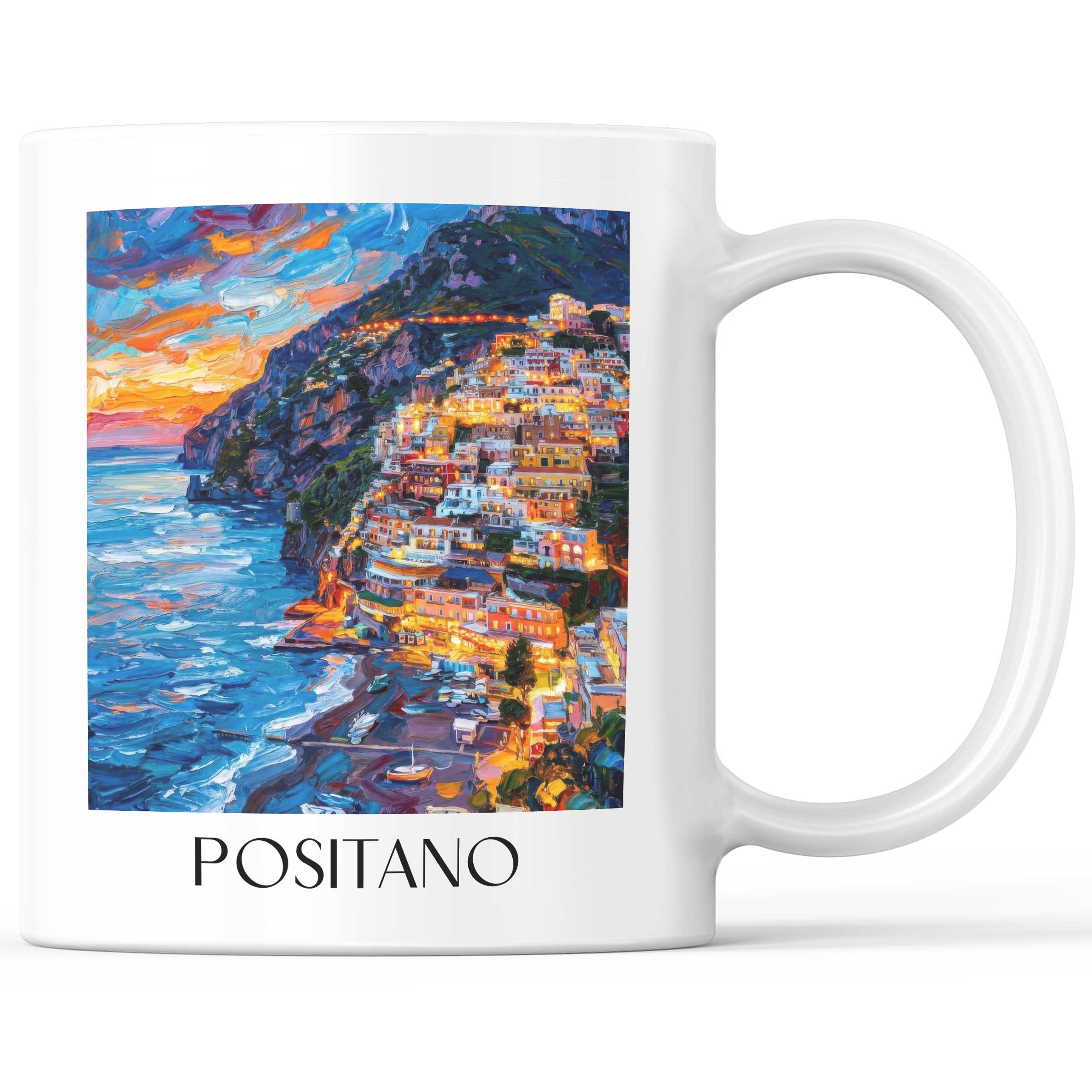 Positano Kaffeebecher - Amalfi Küste - Italien Becher - Kaffeetasse im Ölgemälde Stil