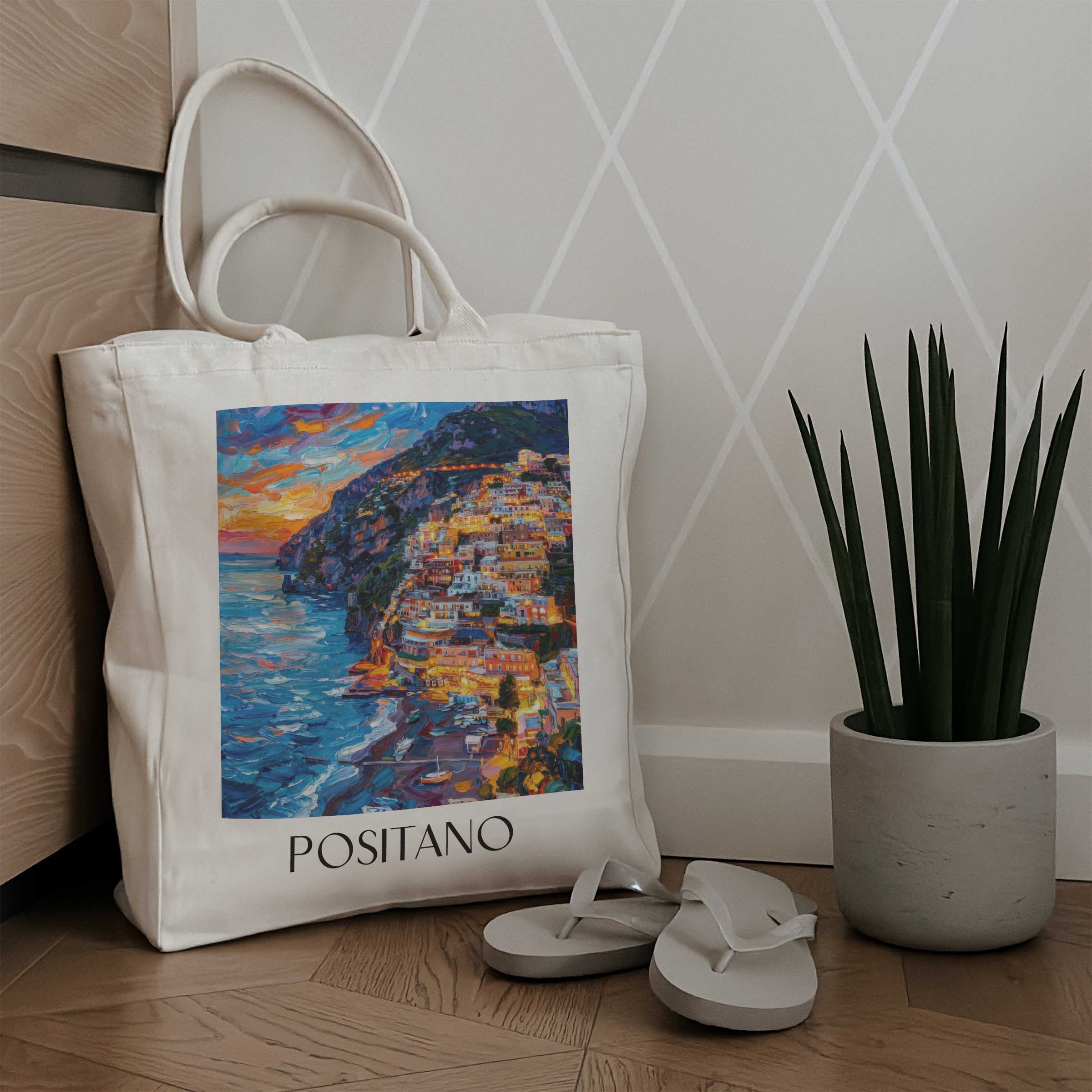 positano-amalfi-küste-italien-einkaufstasche-oil-painting-oelgemaelde