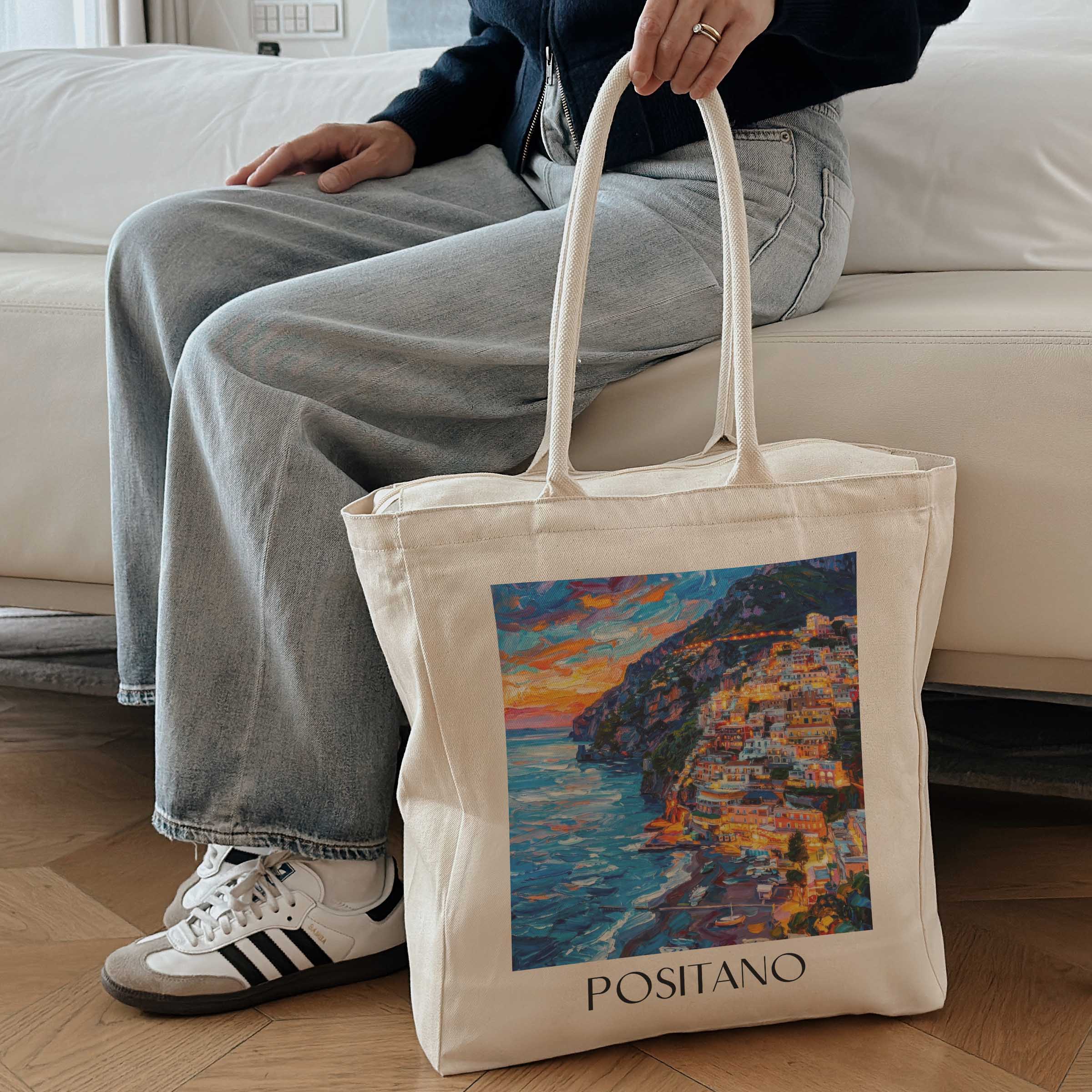 positano-amalfi-küste-italien-einkaufstasche-oil-painting-oelgemaelde