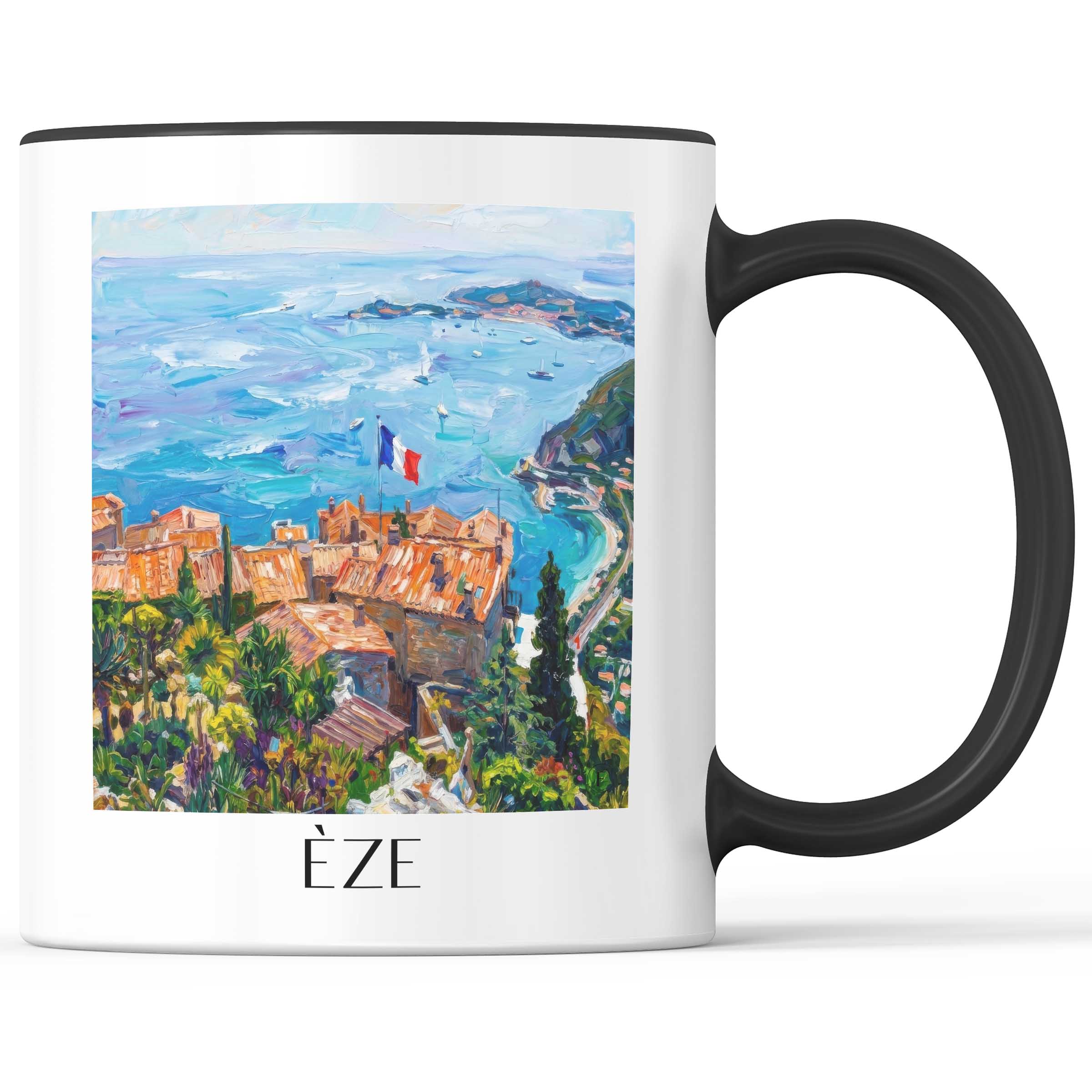 Èze - Frankreich Becher - Kaffeetasse im Ölgemälde Stil