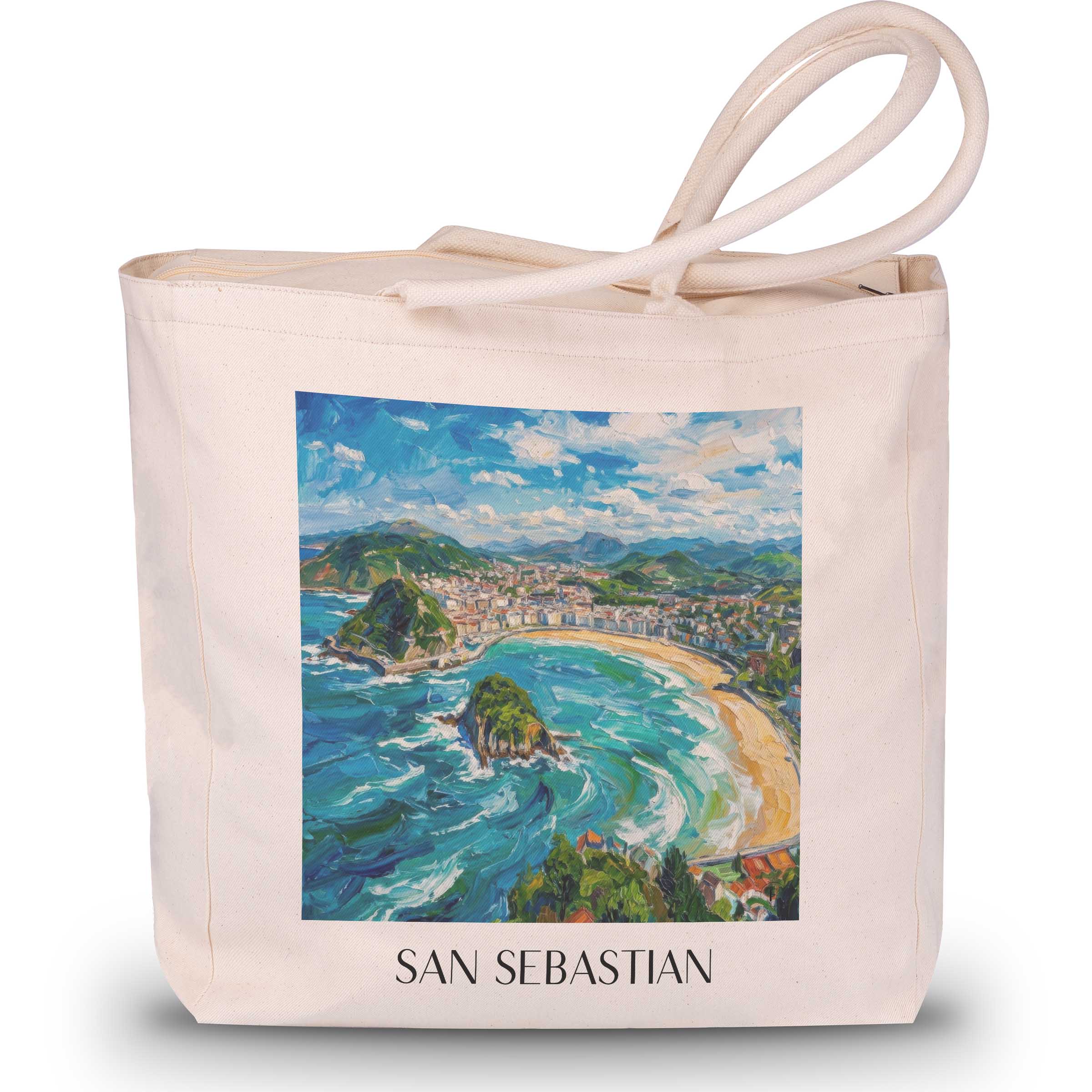 San Sebastian - Spanien Tote Bag - Einkaufstasche im Ölgemälde Stil