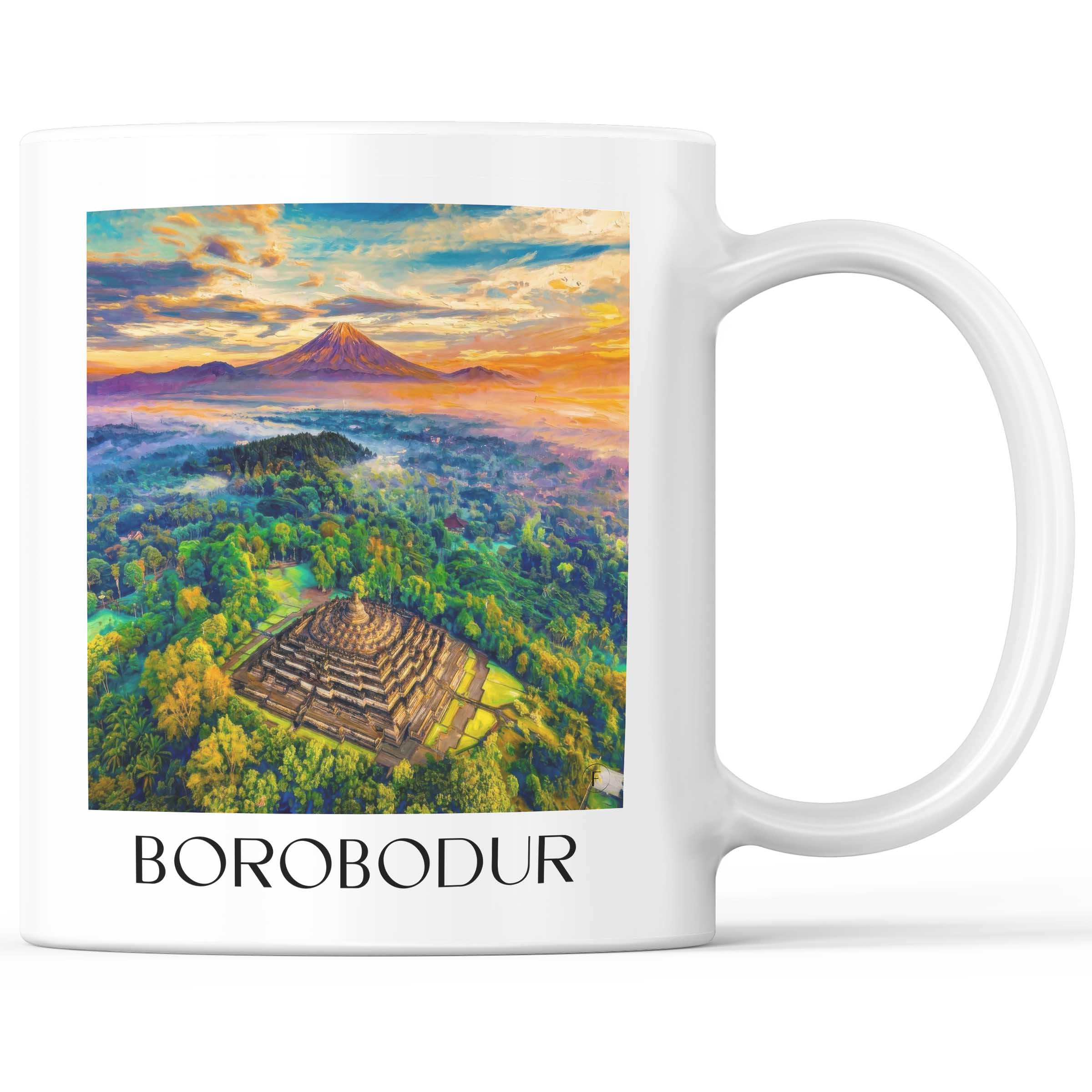 Borobodur - Indonesien Becher - Kaffeetasse im Ölgemälde Stil