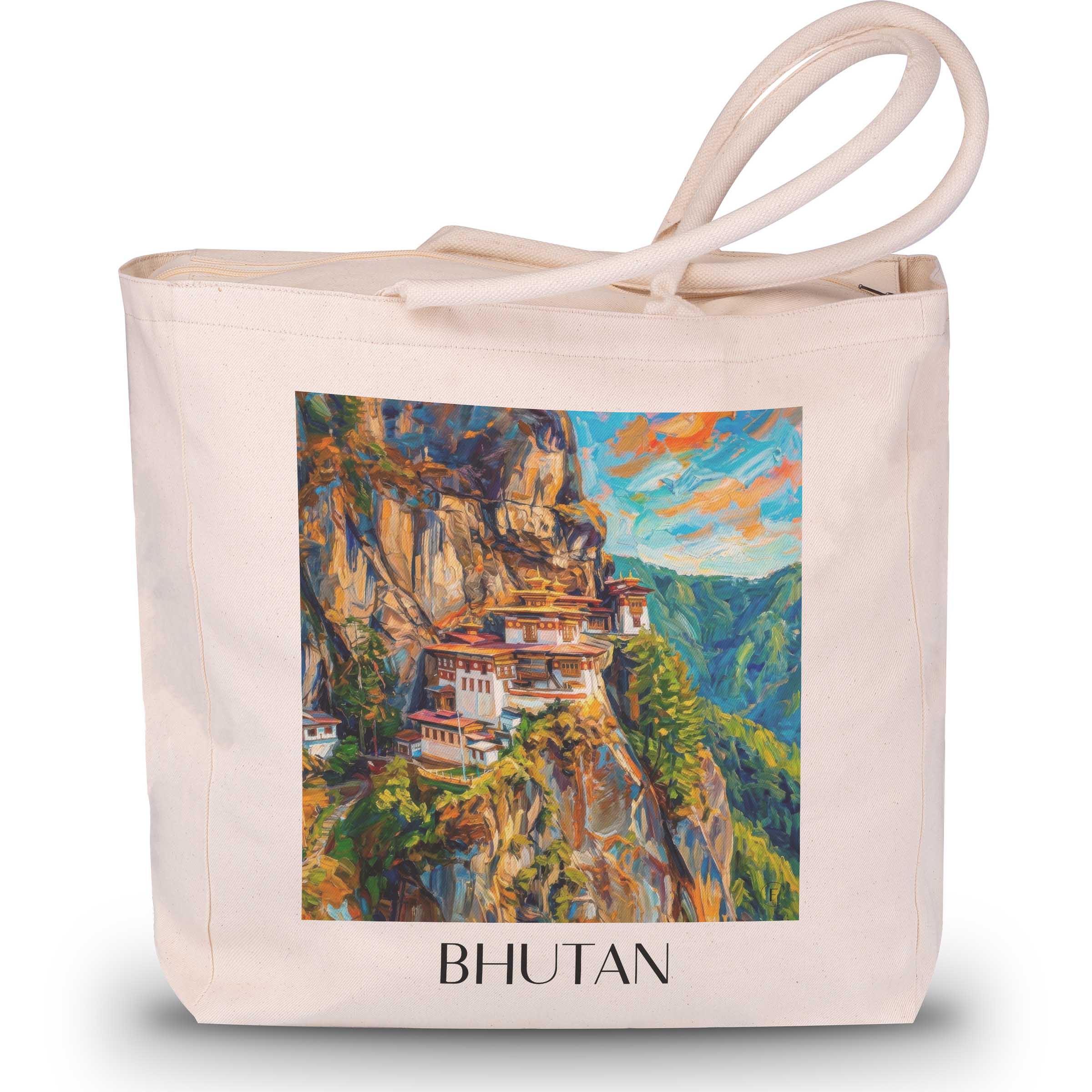 Bhutan - Bhutan Tote Bag - Einkaufstasche im Ölgemälde Stil