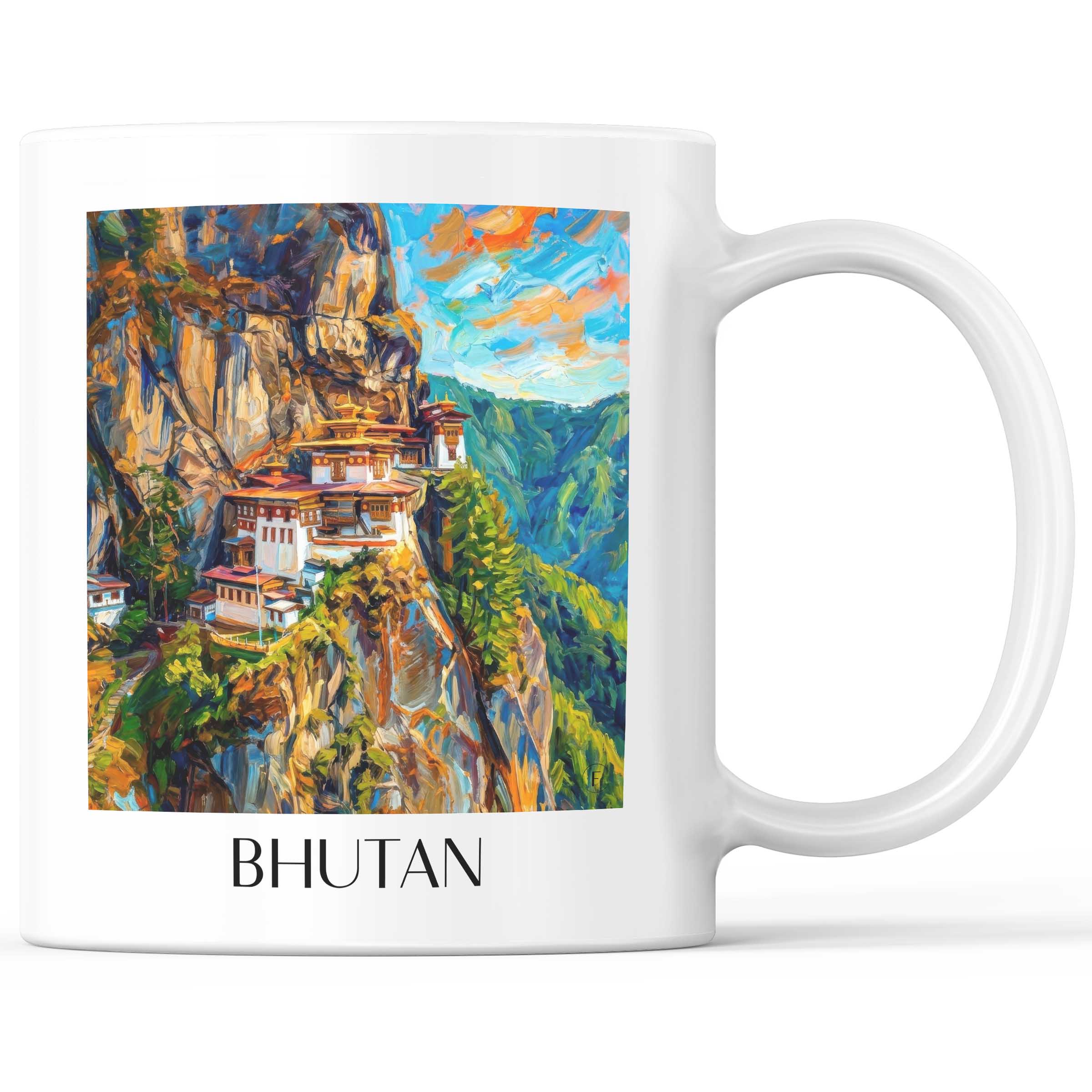 Bhutan - Bhutan Becher - Kaffeetasse im Ölgemälde Stil