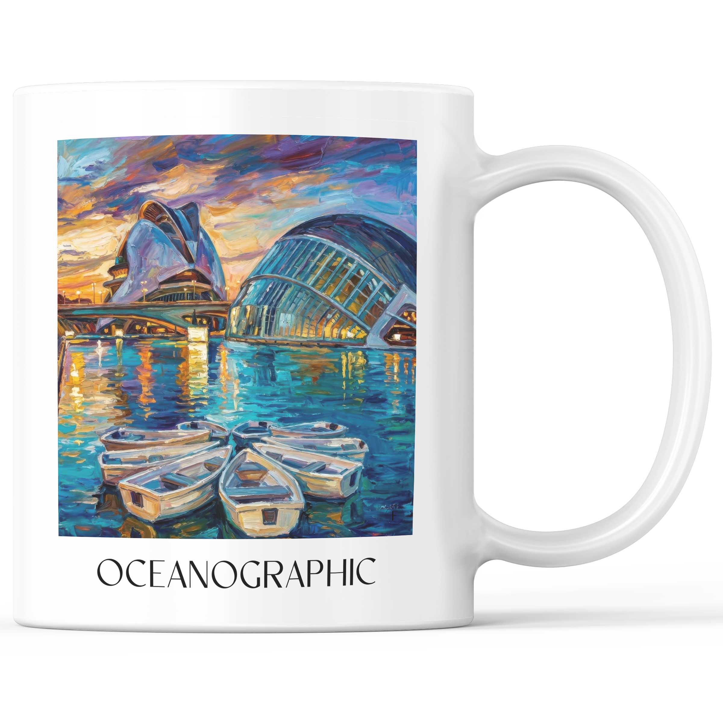 Oceanogràfic (Valencia) Kaffeebecher - Valencia - Spanien Becher - Kaffeetasse im Ölgemälde Stil