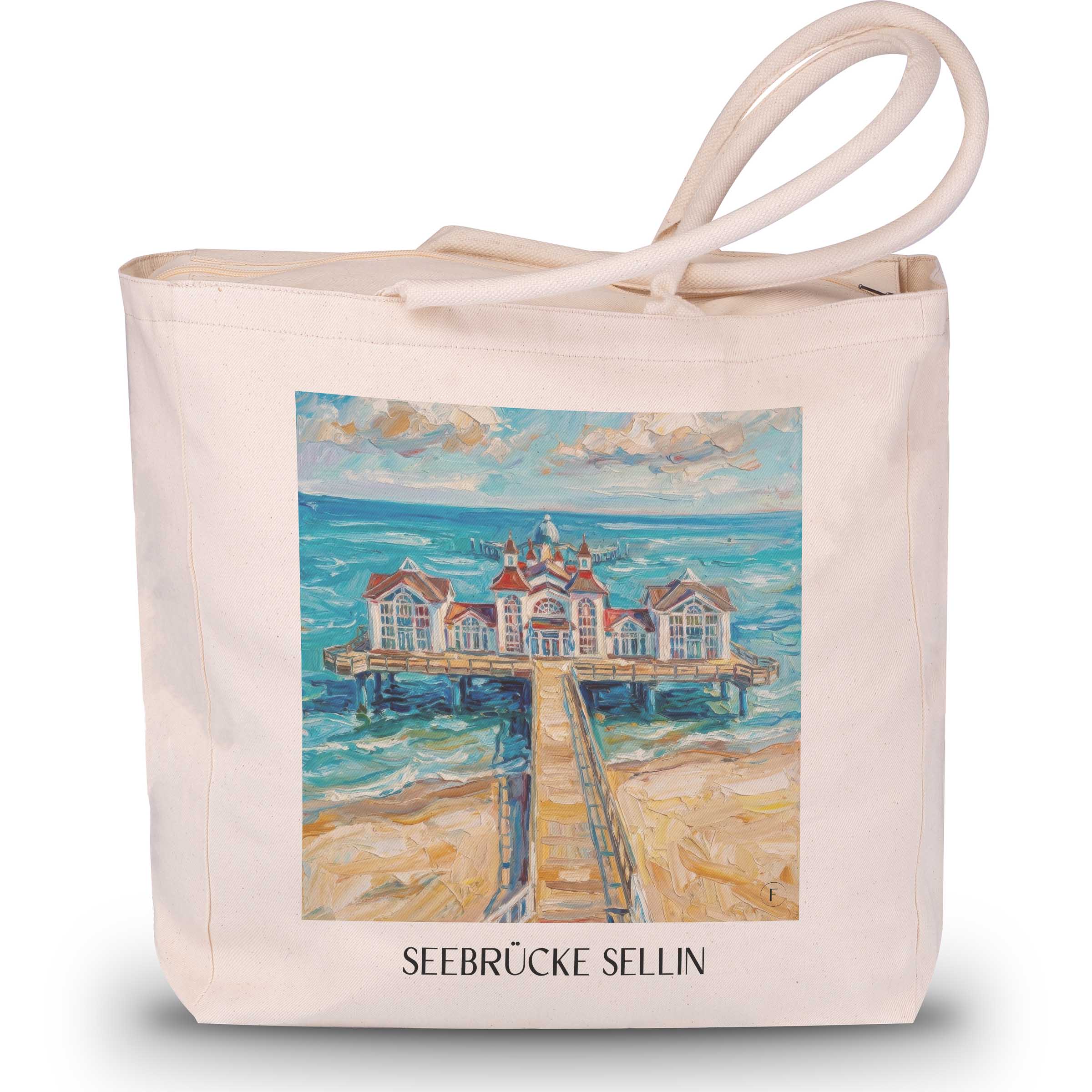 seebrücke-sellin-rügen-deutschland-einkaufstasche-oil-painting-oelgemaelde