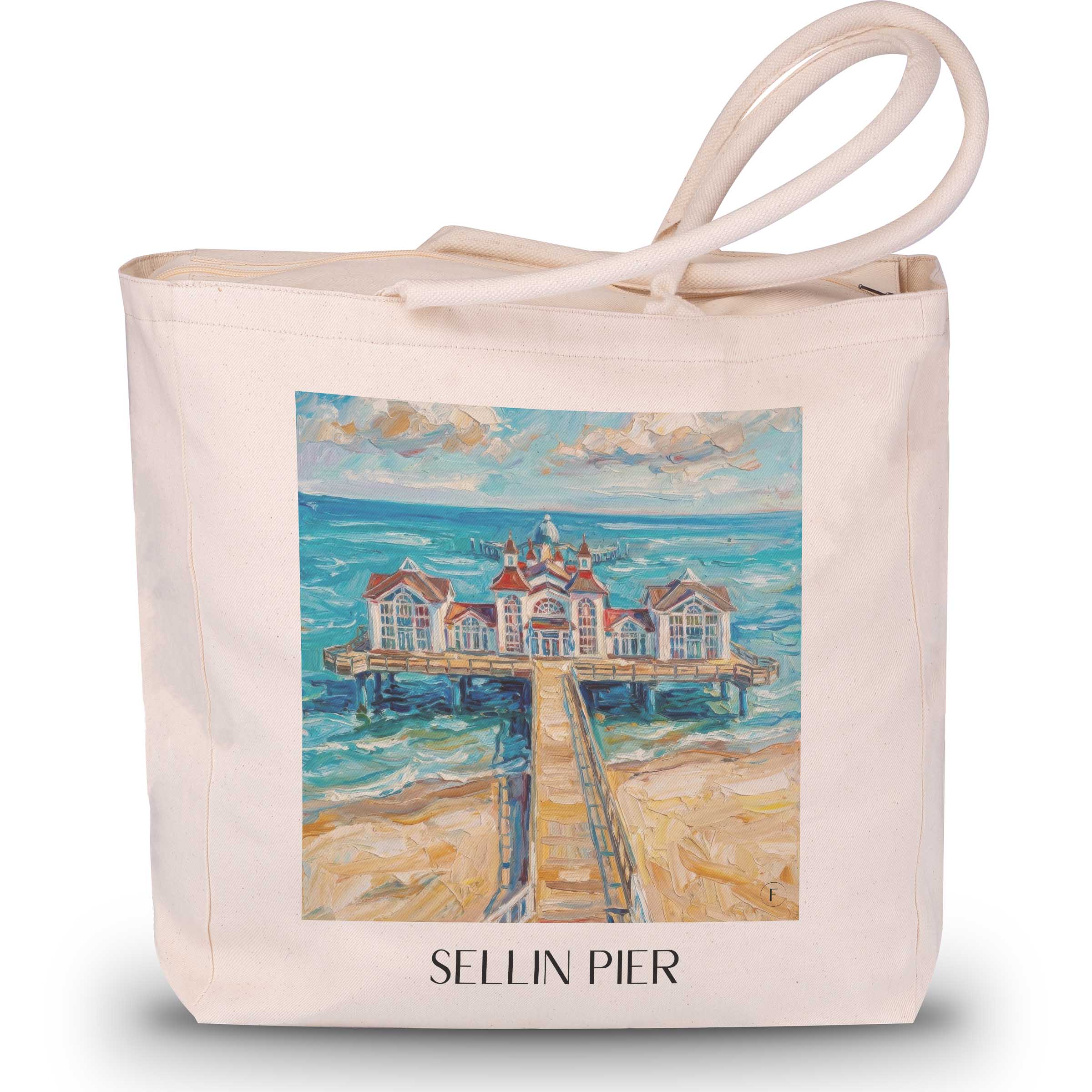 Seebrücke Sellin Shopping Tasche - Rügen - Deutschland Tote Bag - Einkaufstasche im Ölgemälde Stil