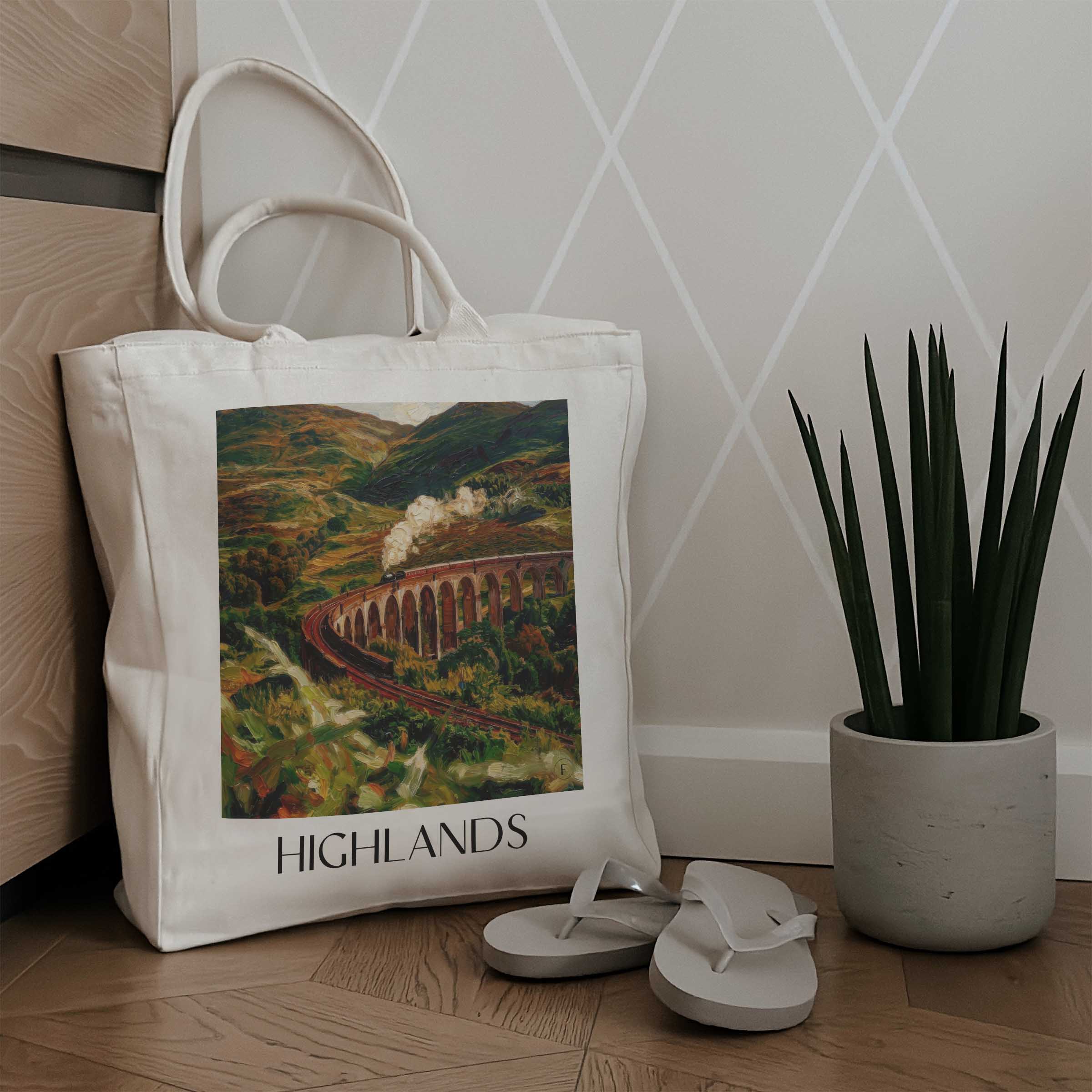 highlands-schottland-schottland-einkaufstasche-oil-painting-oelgemaelde
