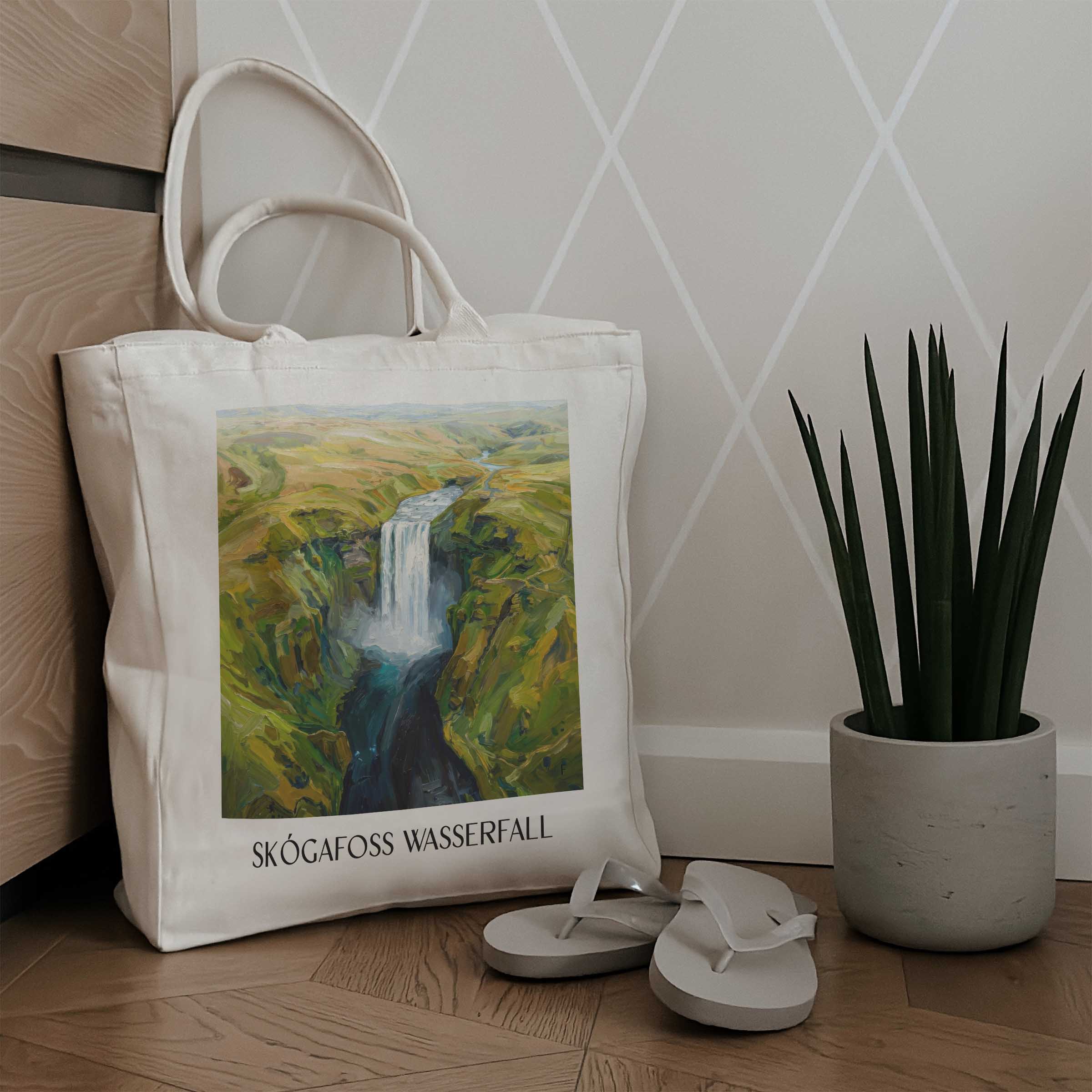 skógafoss-wasserfall-island-island-einkaufstasche-oil-painting-oelgemaelde