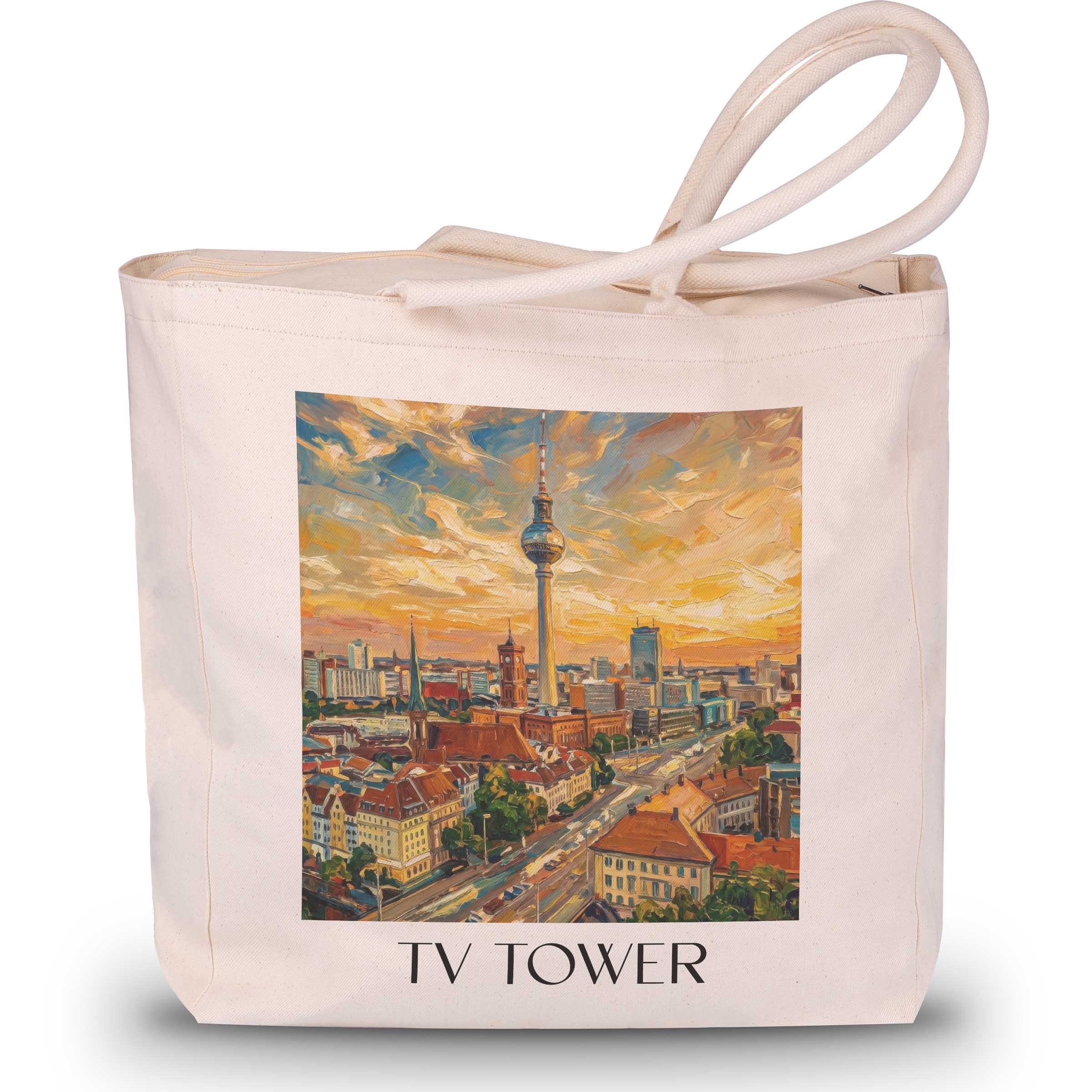 Fernsehturm Shopping Tasche - Berlin - Deutschland Tote Bag - Einkaufstasche im Ölgemälde Stil