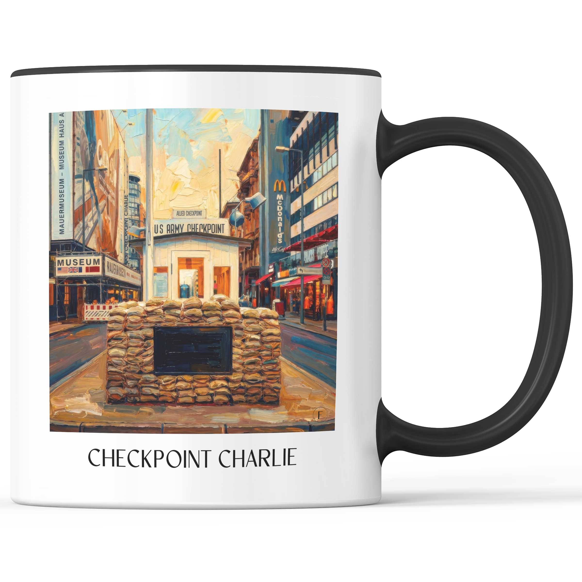 Checkpoint Charlie Kaffeebecher - Berlin - Deutschland Becher - Kaffeetasse im Ölgemälde Stil