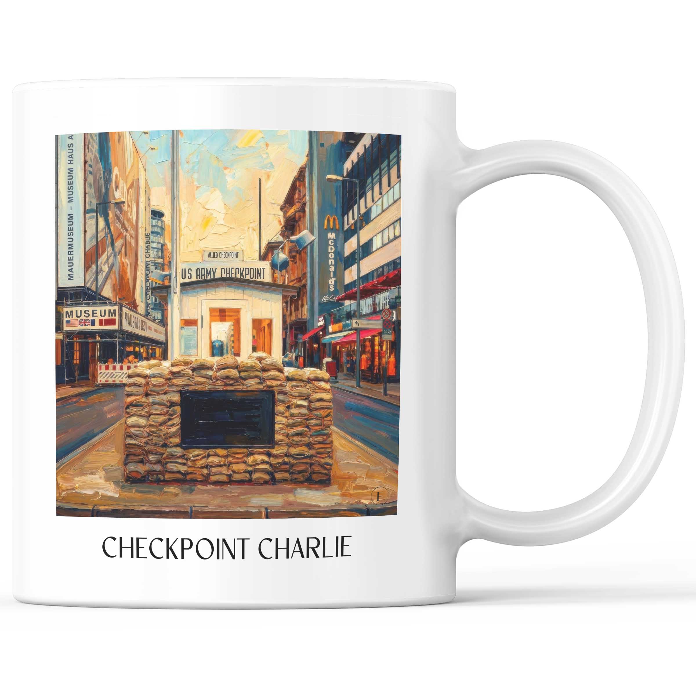 Checkpoint Charlie Kaffeebecher - Berlin - Deutschland Becher - Kaffeetasse im Ölgemälde Stil
