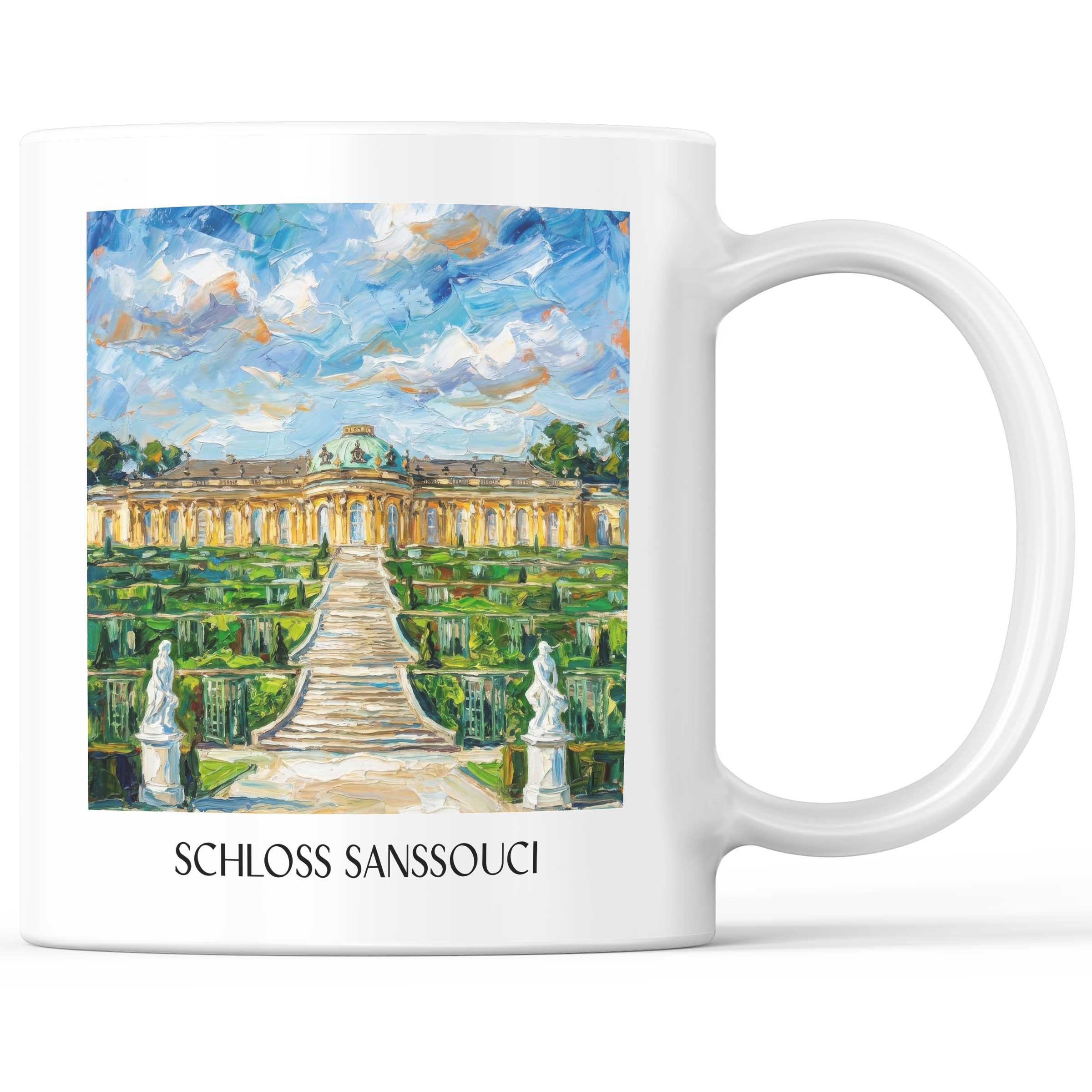 Schloss Sanssouci Kaffeebecher - Potsdam - Deutschland Becher - Kaffeetasse im Ölgemälde Stil