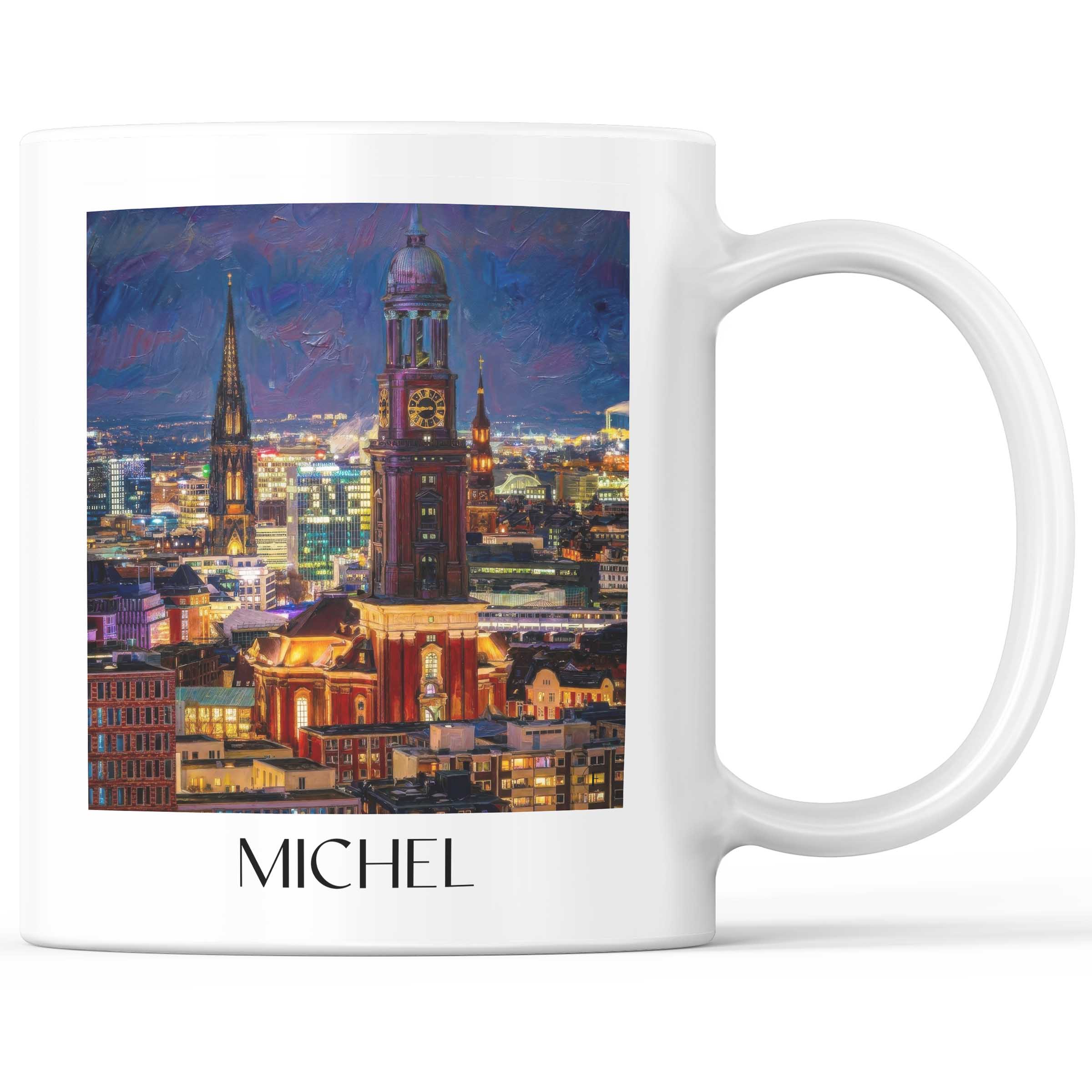 Michel Kaffeebecher - Hamburg - Deutschland Becher - Kaffeetasse im Ölgemälde Stil
