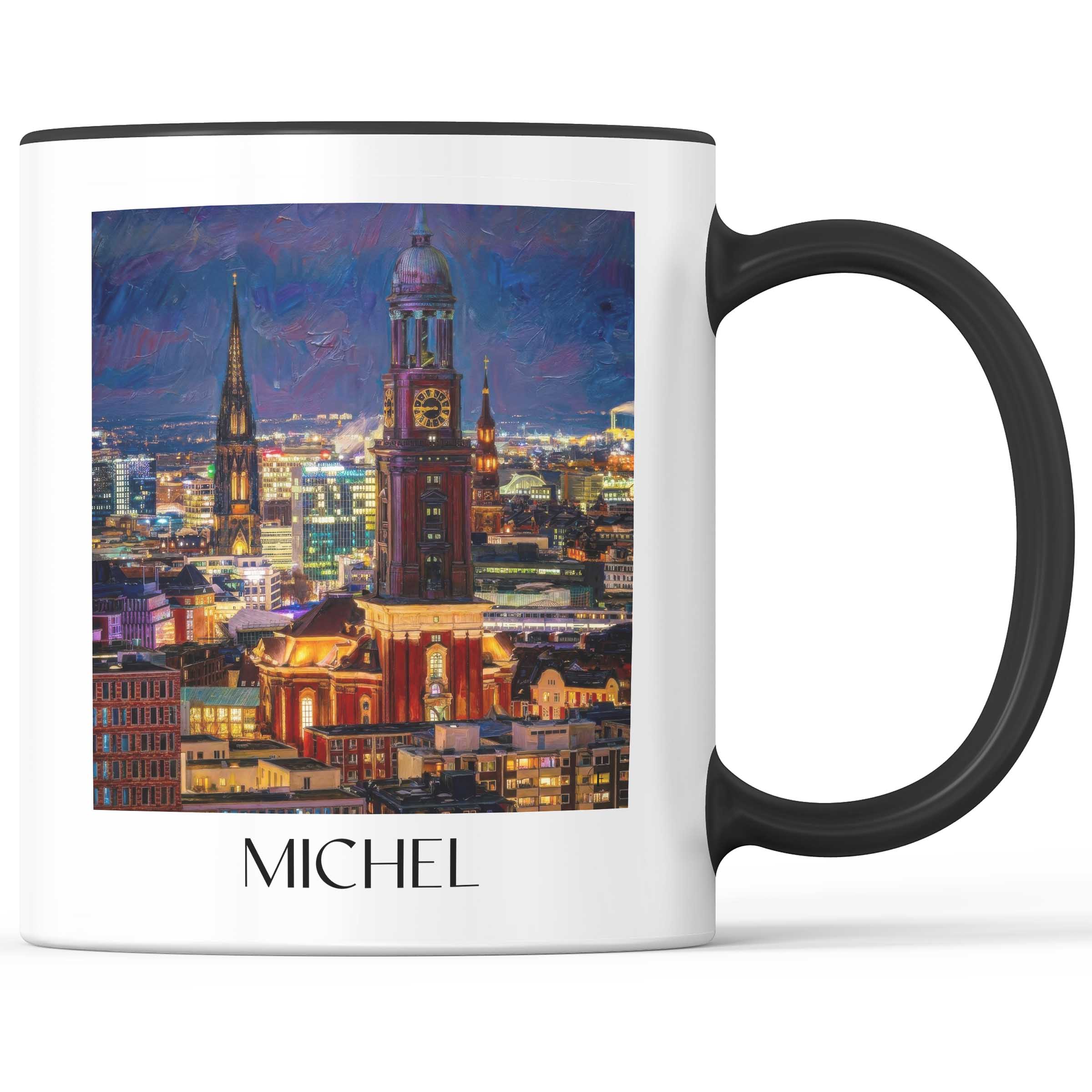 Michel Kaffeebecher - Hamburg - Deutschland Becher - Kaffeetasse im Ölgemälde Stil