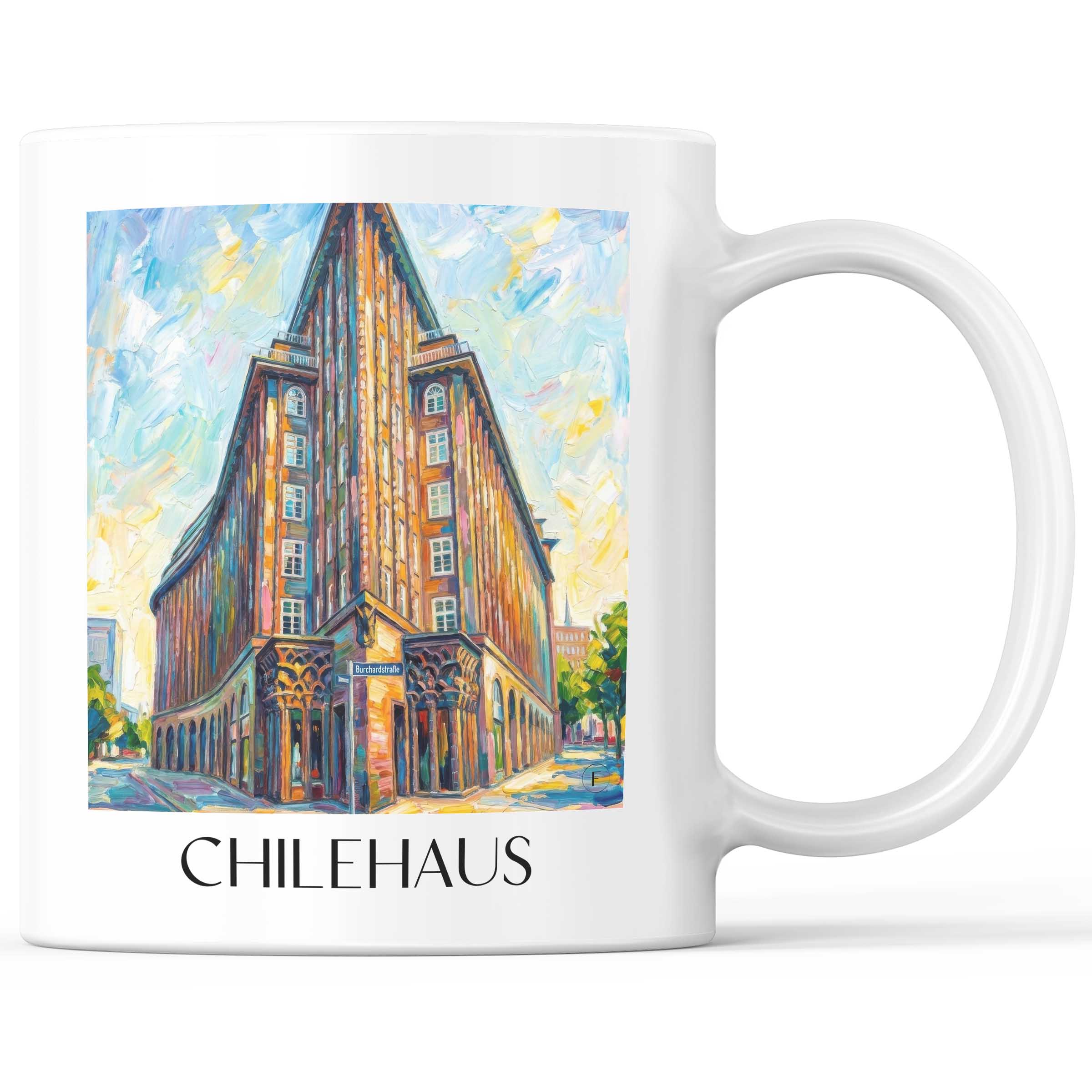 Chilehaus Kaffeebecher - Hamburg - Deutschland Becher - Kaffeetasse im Ölgemälde Stil