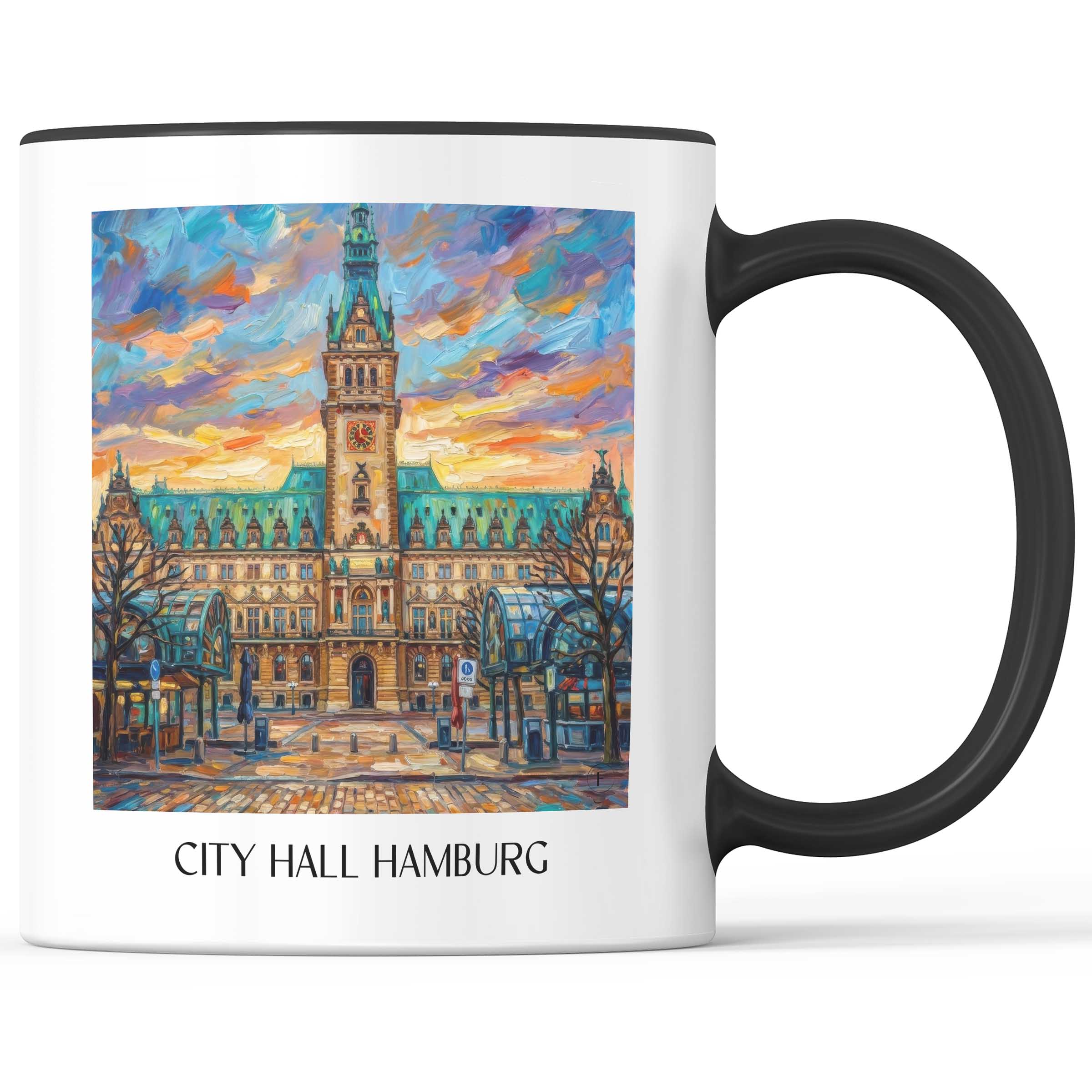 Rathaus Kaffeebecher - Hamburg - Deutschland Becher - Kaffeetasse im Ölgemälde Stil