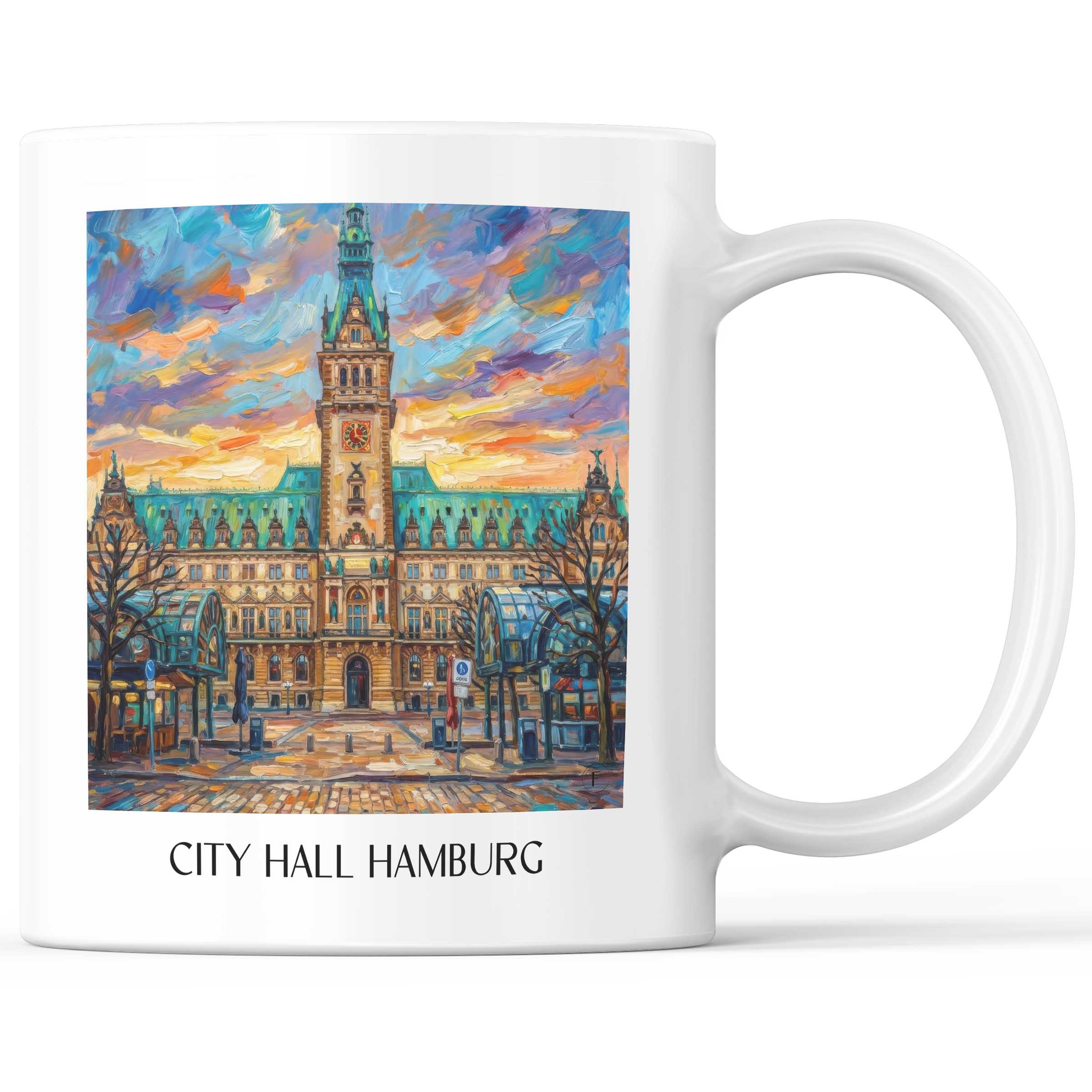 Rathaus Kaffeebecher - Hamburg - Deutschland Becher - Kaffeetasse im Ölgemälde Stil