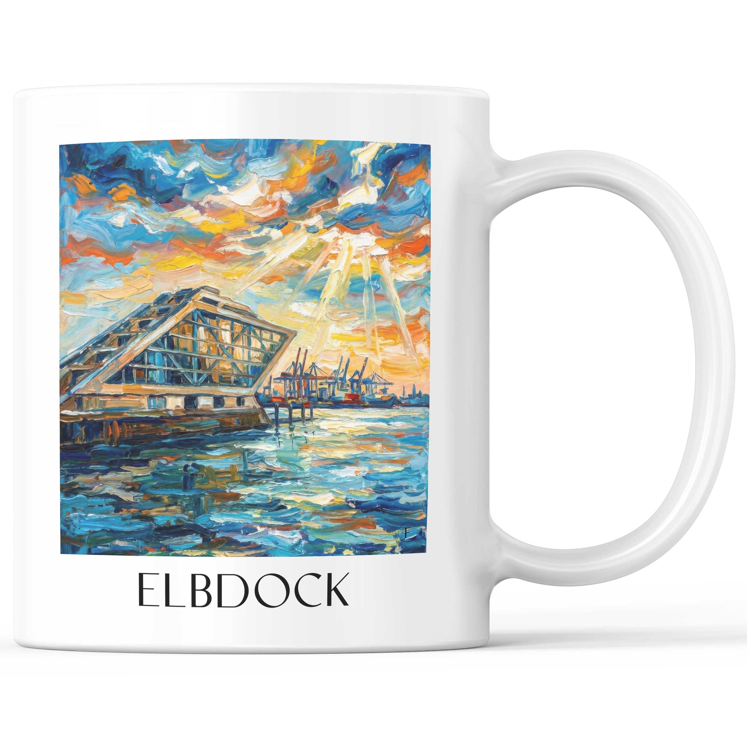 Elbdock Kaffeebecher - Hamburg - Deutschland Becher - Kaffeetasse im Ölgemälde Stil