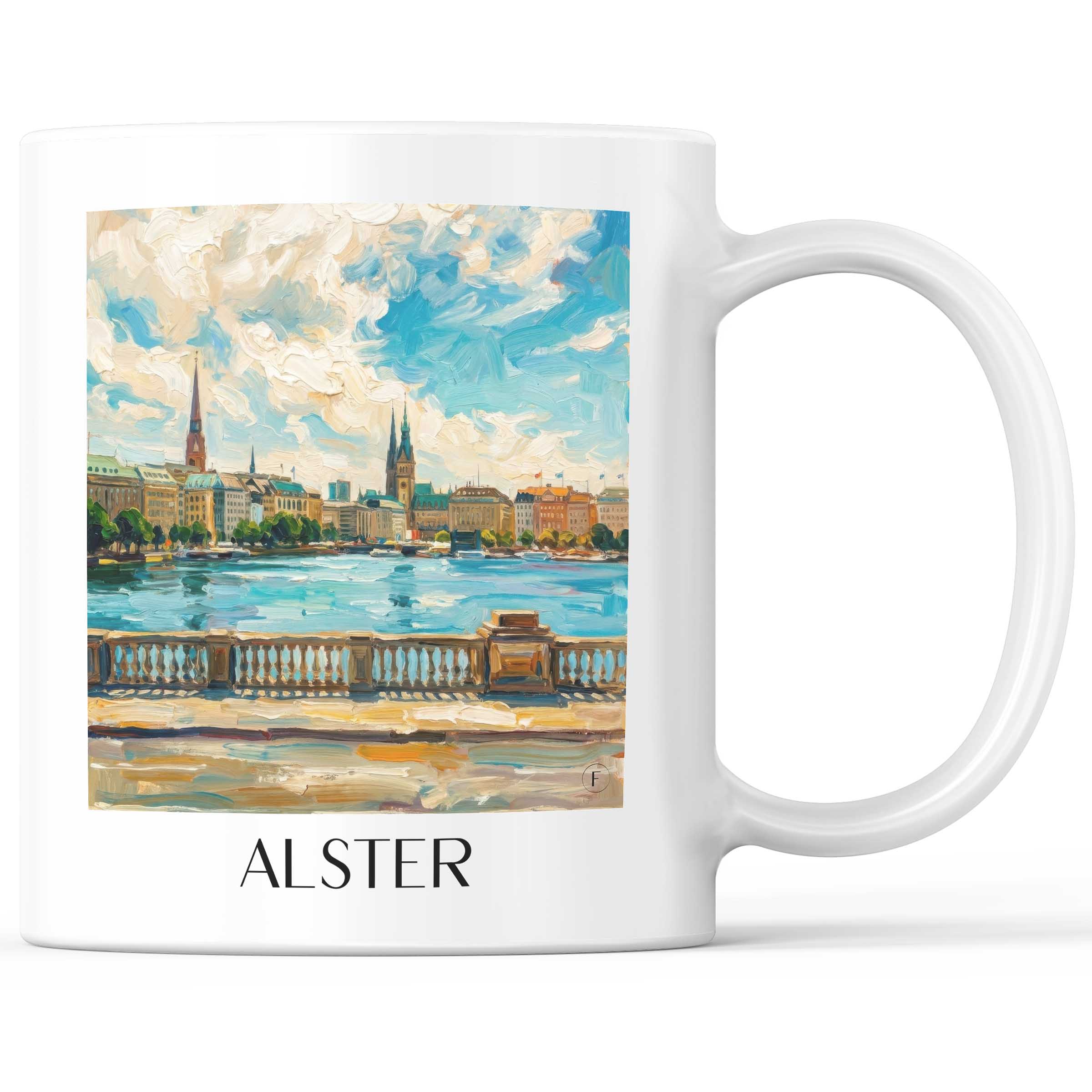 Alster Kaffeebecher - Hamburg - Deutschland Becher - Kaffeetasse im Ölgemälde Stil