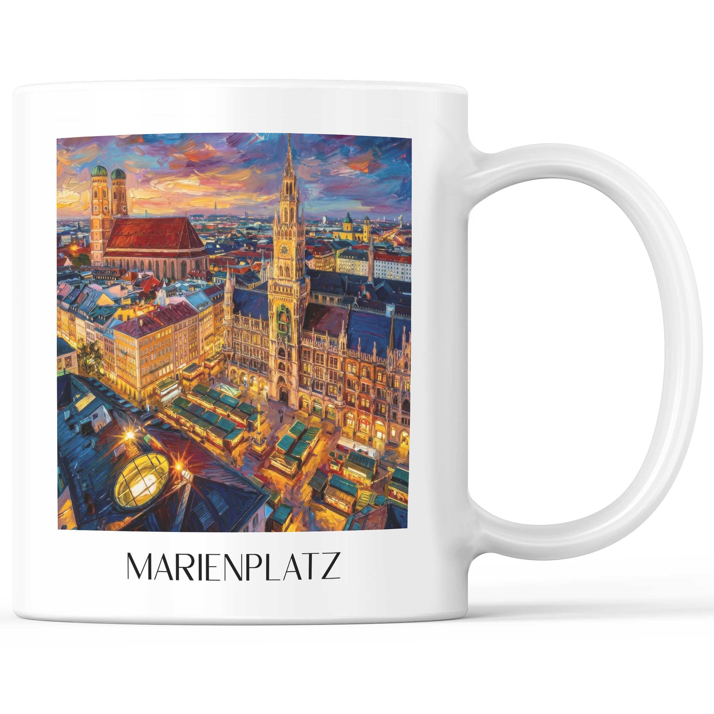 Marienplatz Kaffeebecher - München - Deutschland Becher - Kaffeetasse im Ölgemälde Stil