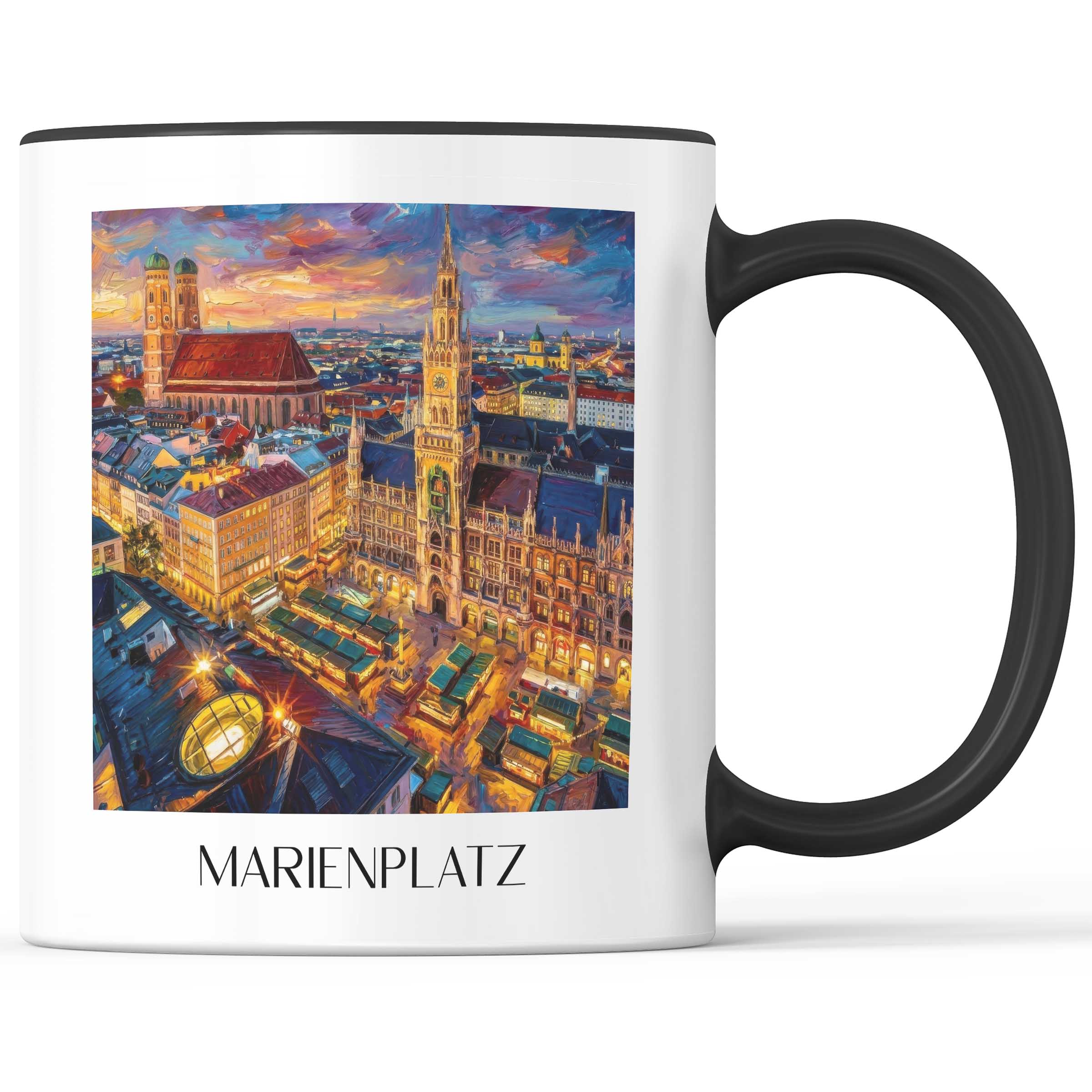 Marienplatz Kaffeebecher - München - Deutschland Becher - Kaffeetasse im Ölgemälde Stil